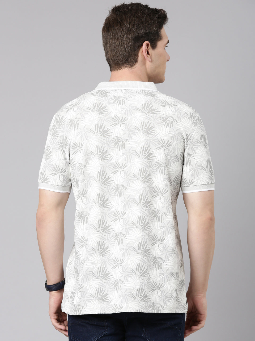 Classic Polo Men's Half Sleeve Grey/White Polo Neck Slim Fit All Over Print Cotton T-Shirt | BEAU - 284 A SF P