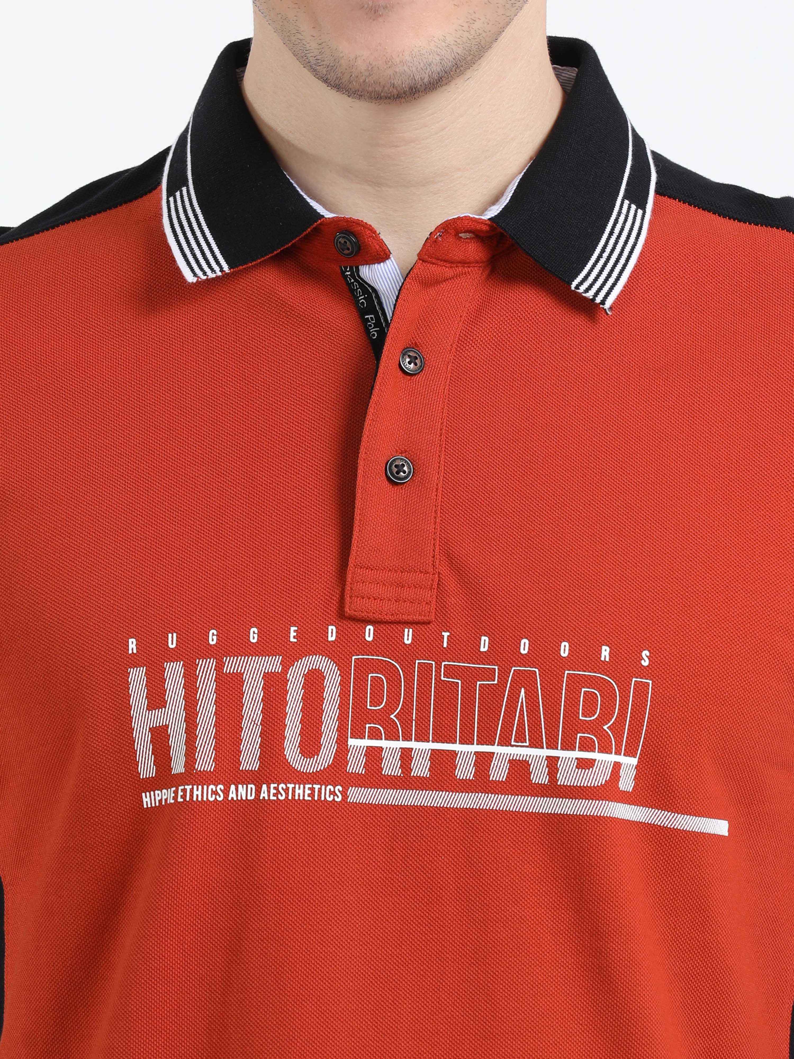 Classic Polo Mens Cotton Full Sleeve Color Blocked Slim Fit Polo Neck Red Color T-Shirt | Verno - 324 B Sf P