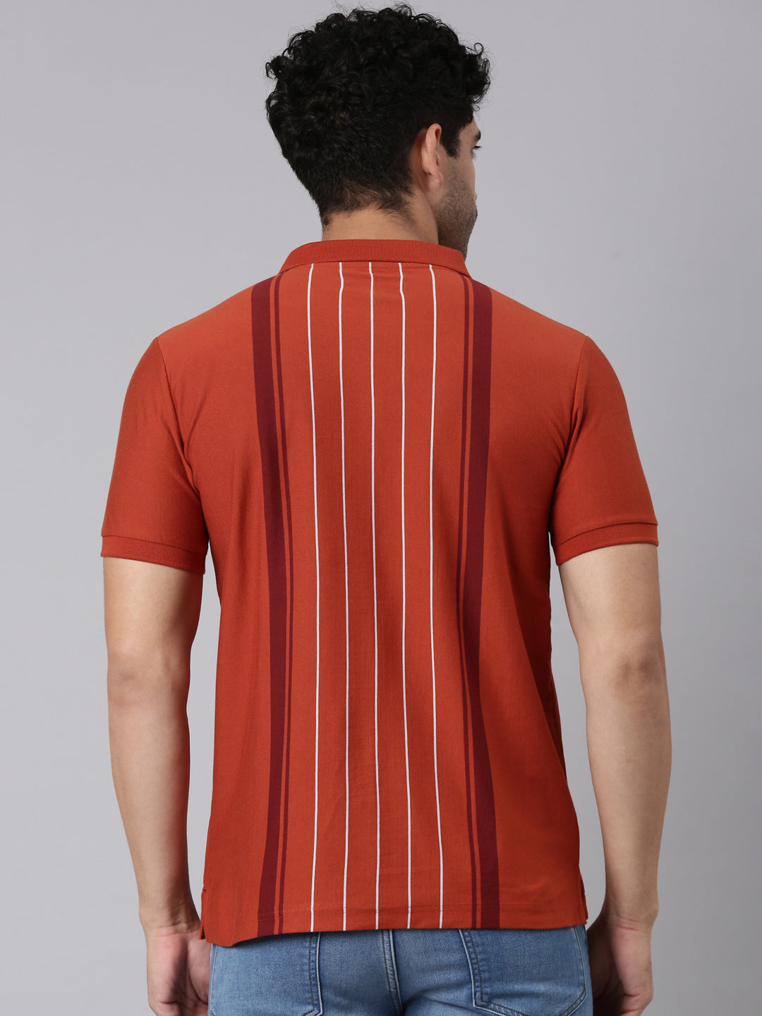 Classic Polo Men's Half Sleeve Rust Polo Neck Slim Fit Striped Cotton Blend T-Shirt | VERTICS - 125 A SF P