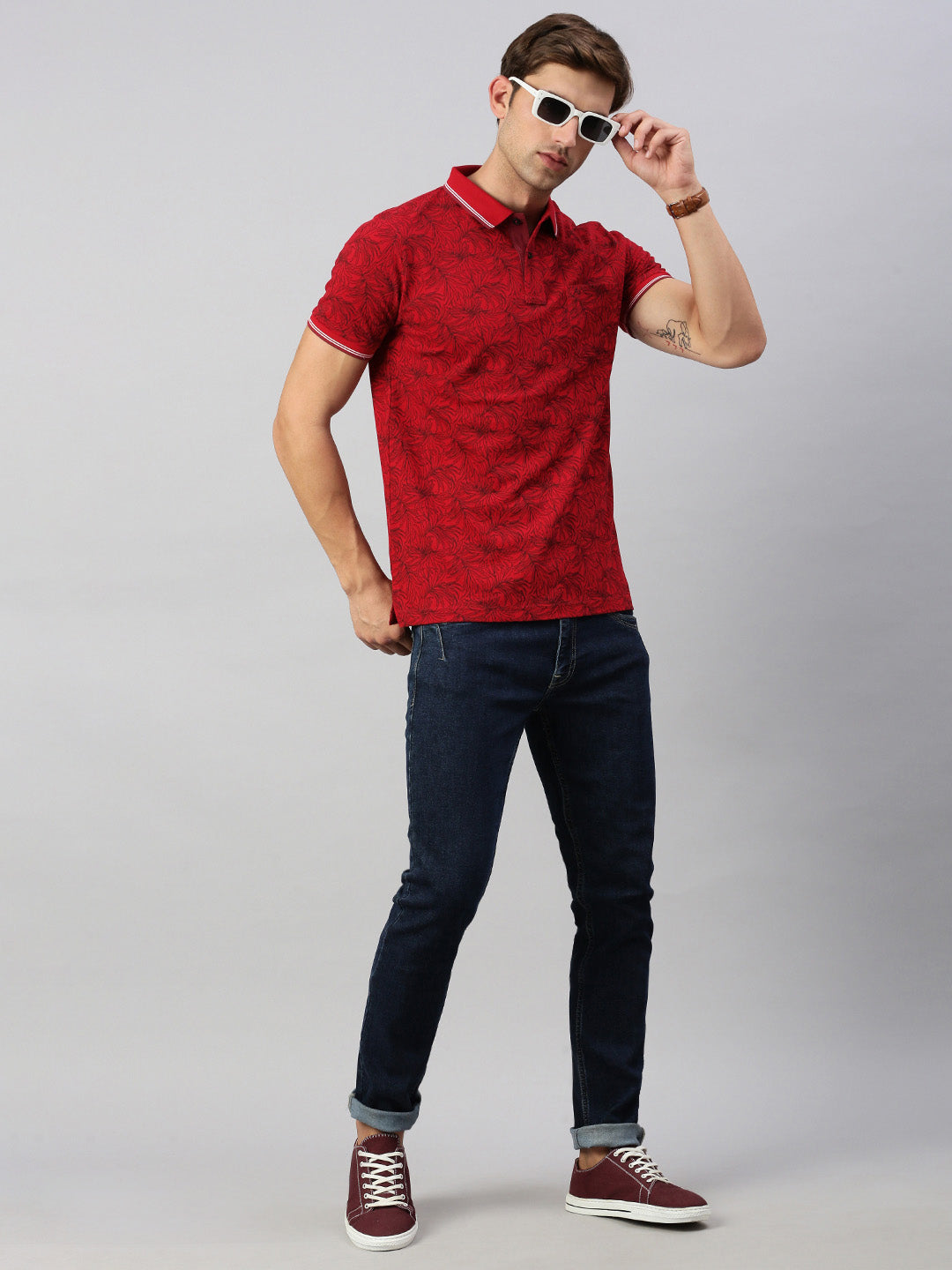 Classic Polo Men's Half Sleeve Red/Black Polo Neck Cotton Slim Fit T Shirt | BEAU - 262 B SF P