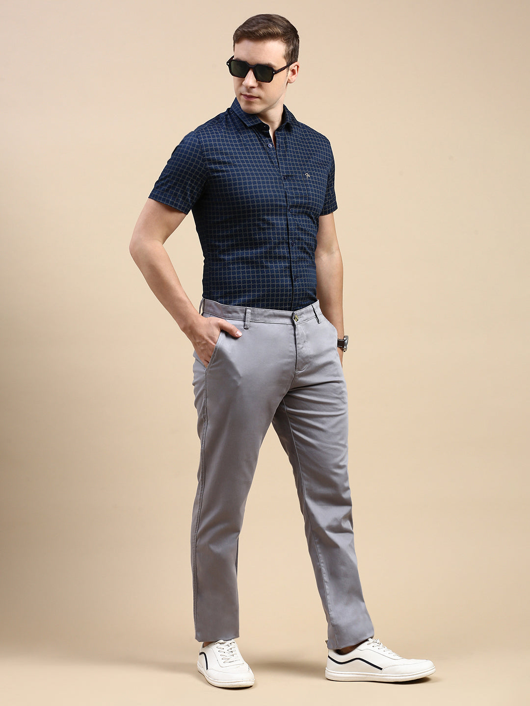 CP BRO Men's Polo Neck Cotton Navy Blue Slim Fit Printed Shirt | SBP1-26A-HS-PRT-BSL