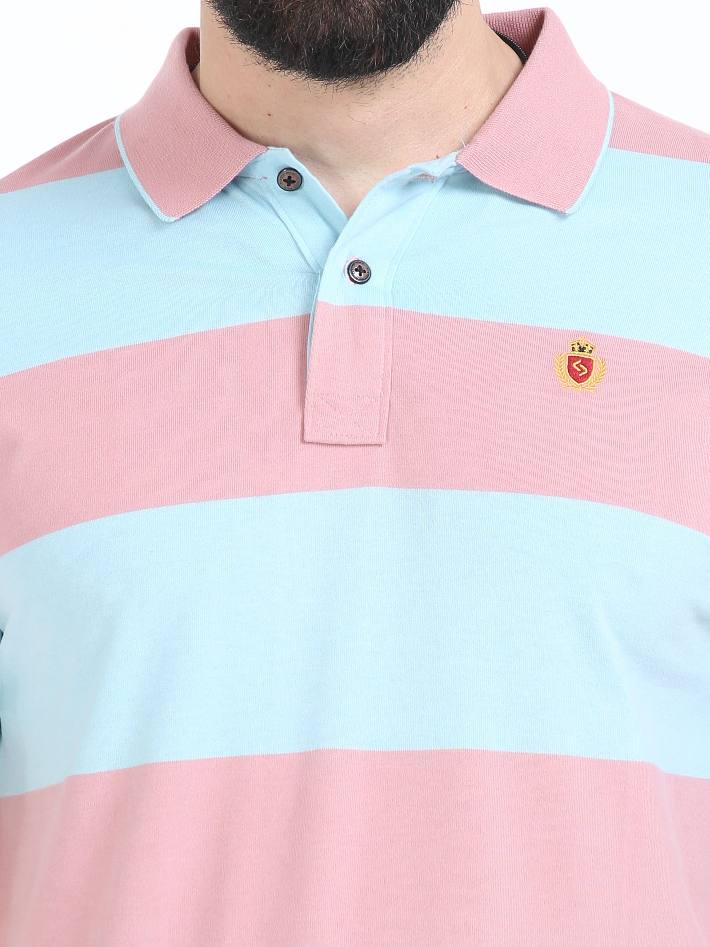 Classic Polo Mens Cotton Half Sleeves Striped Slim Fit Polo Neck Pink Color T-Shirt | Cpeg - 312 B Sf P