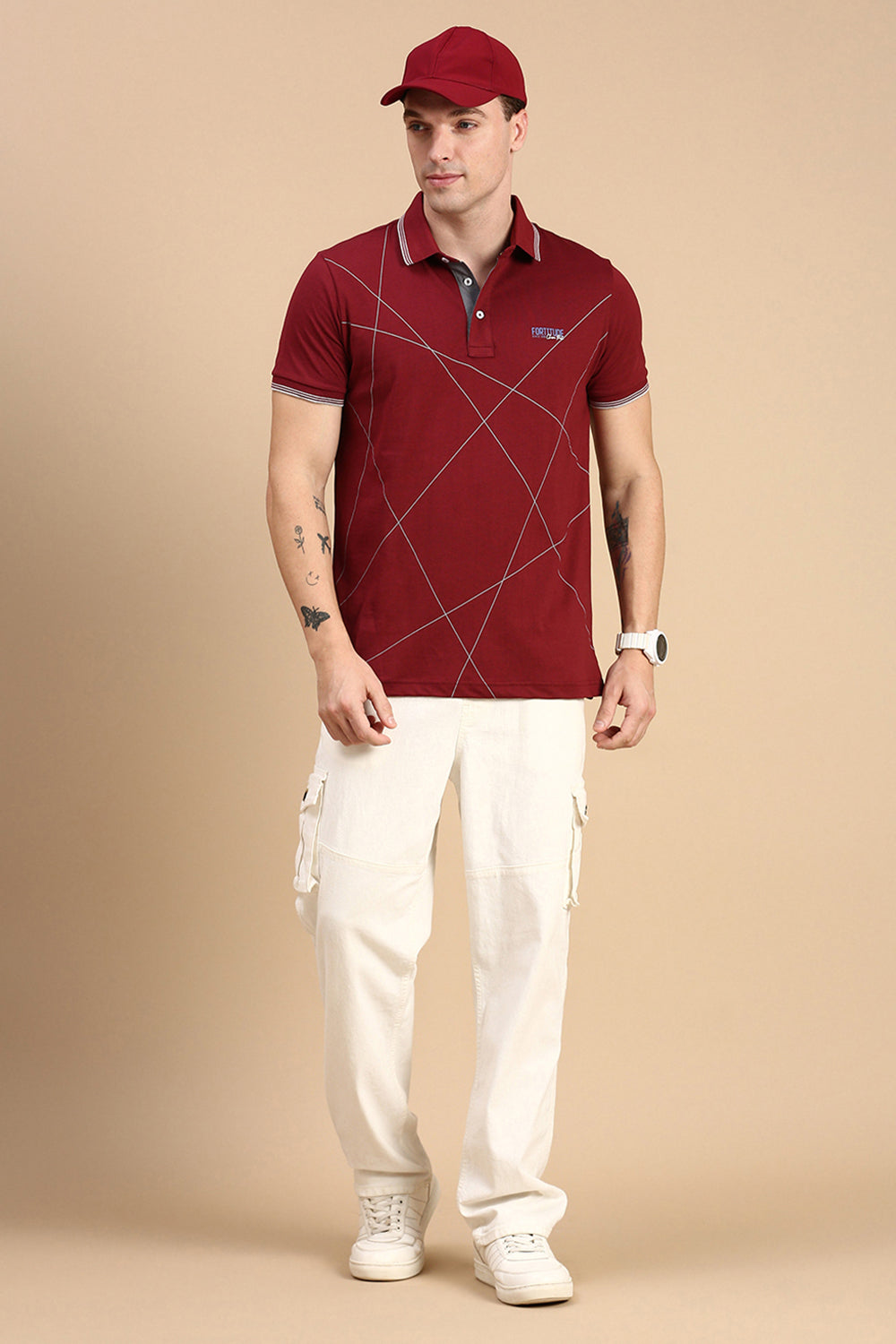 Classic Polo Men's Half Sleeve Maroon Polo Neck Slim Fit Printed T-Shirt | FP - 07 A SF P