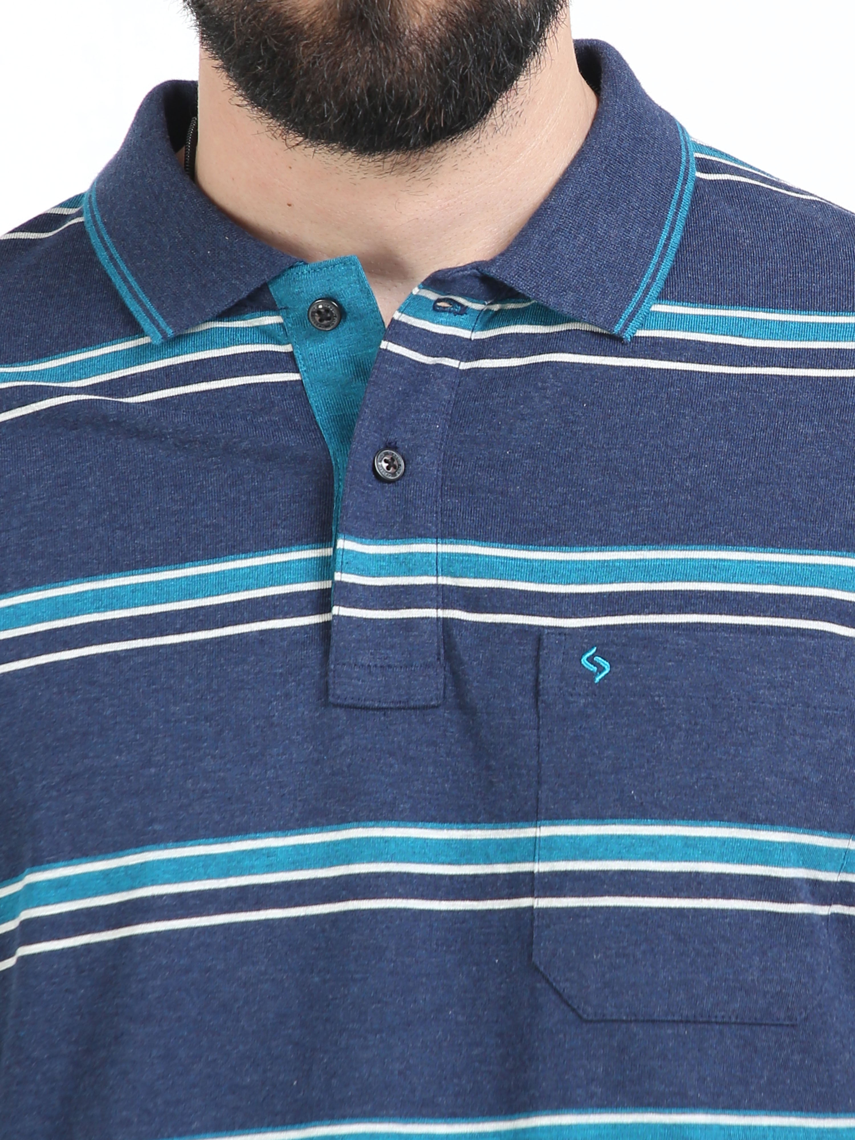 Classic Polo Mens Cotton Half Sleeves Striped Authentic Fit Polo Neck Blue Color T-Shirt | Mel - 241 A Af P