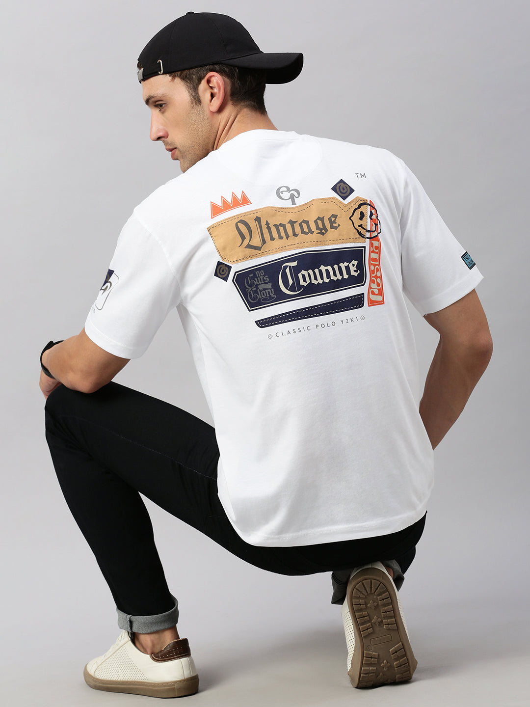 Classic Polo Men's Half Sleeve White Crew Neck Slim Fit Printed Oversized T-Shirt | GENX-CREW 50 A SF C