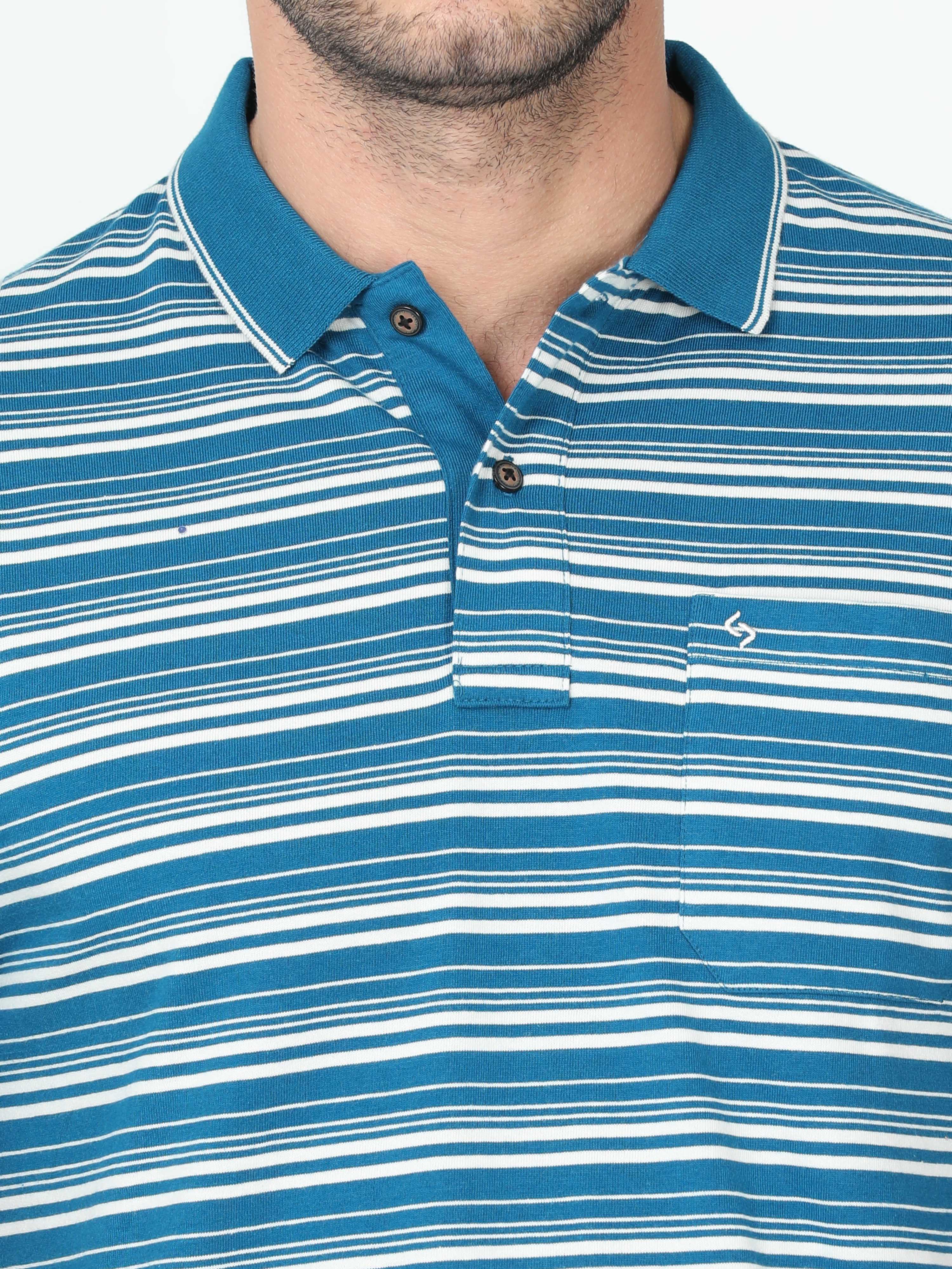 Classic Polo Mens Cotton Half Sleeve Striped Authentic Fit Polo Neck Navy Color T Shirt | F-Feeders - 109 B