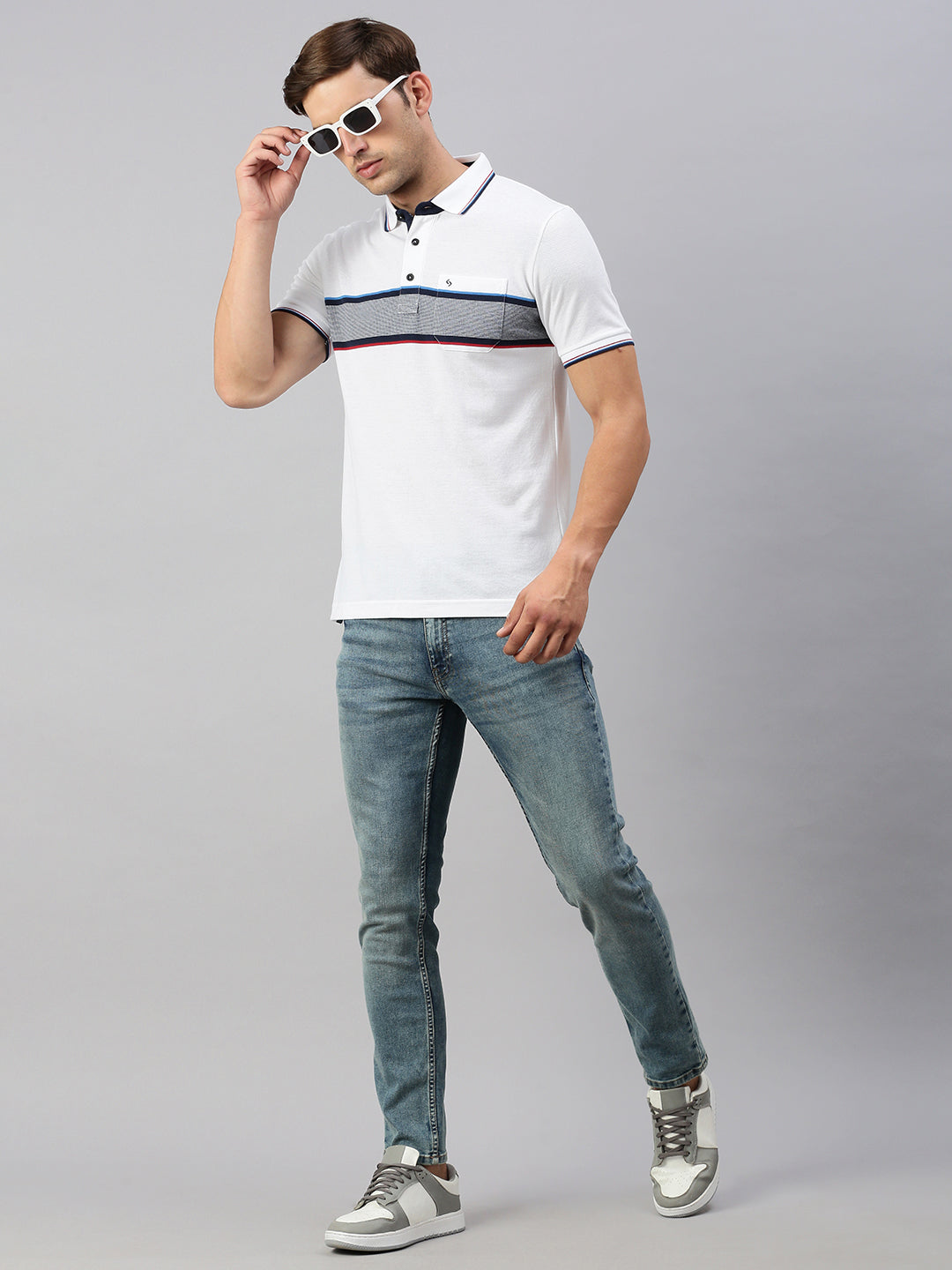 Classic Polo Men's Half Sleeve White Polo Neck Slim Fit Solid T-Shirt | VTA - 282 B SF P