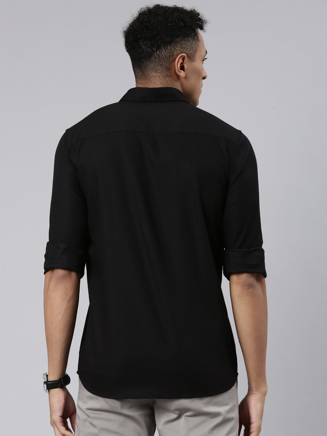 Classic Polo Men's Full Sleeve Black Polo Neck Cotton Slim Fit Casual Shirt | SP2-CL-54 B-FS-SLD-SF