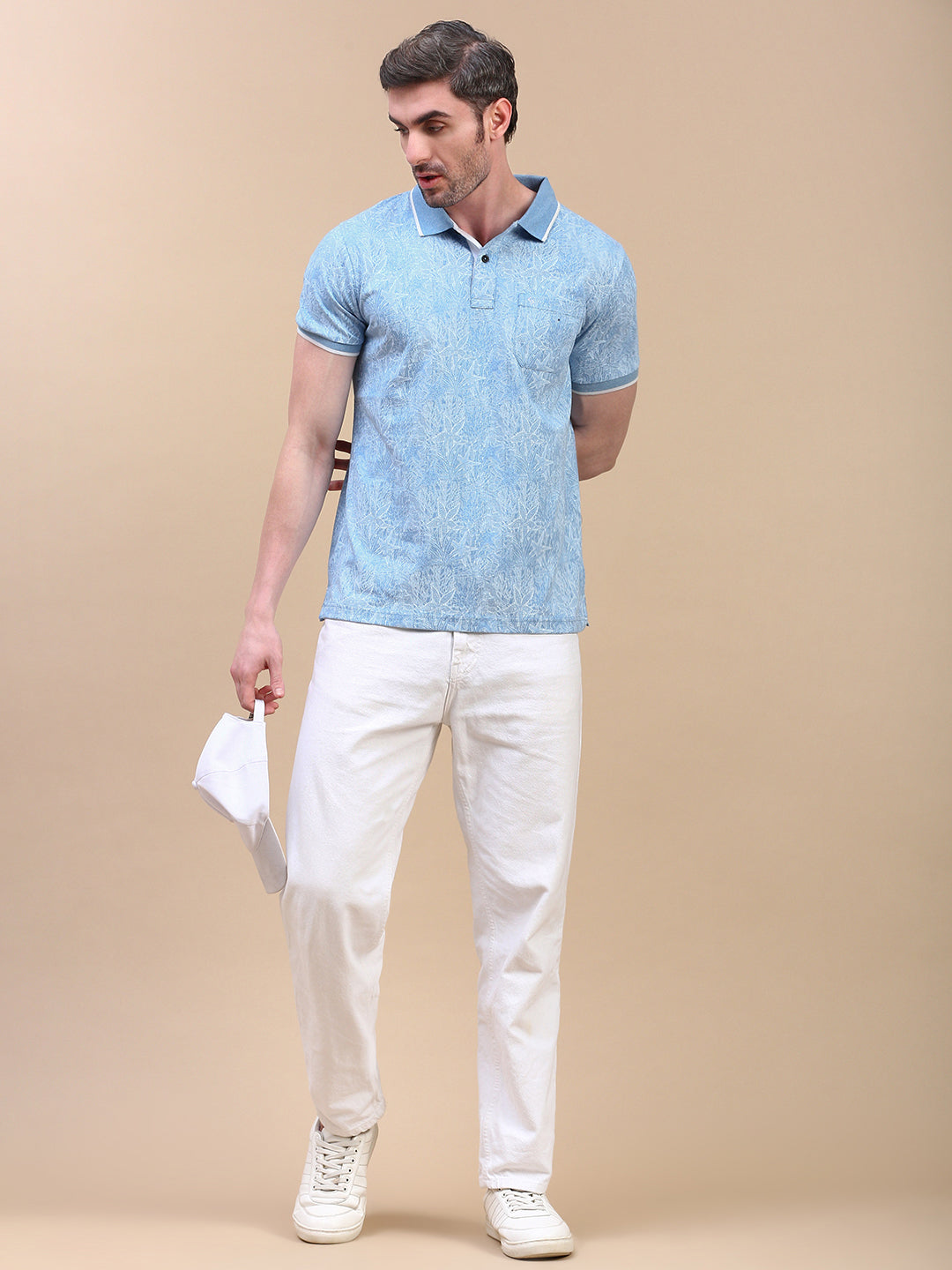 Classic Polo Men's Half Sleeve Blue Polo Neck Slim Fit All Over Print T-Shirt||BELLO - 316 B SF P