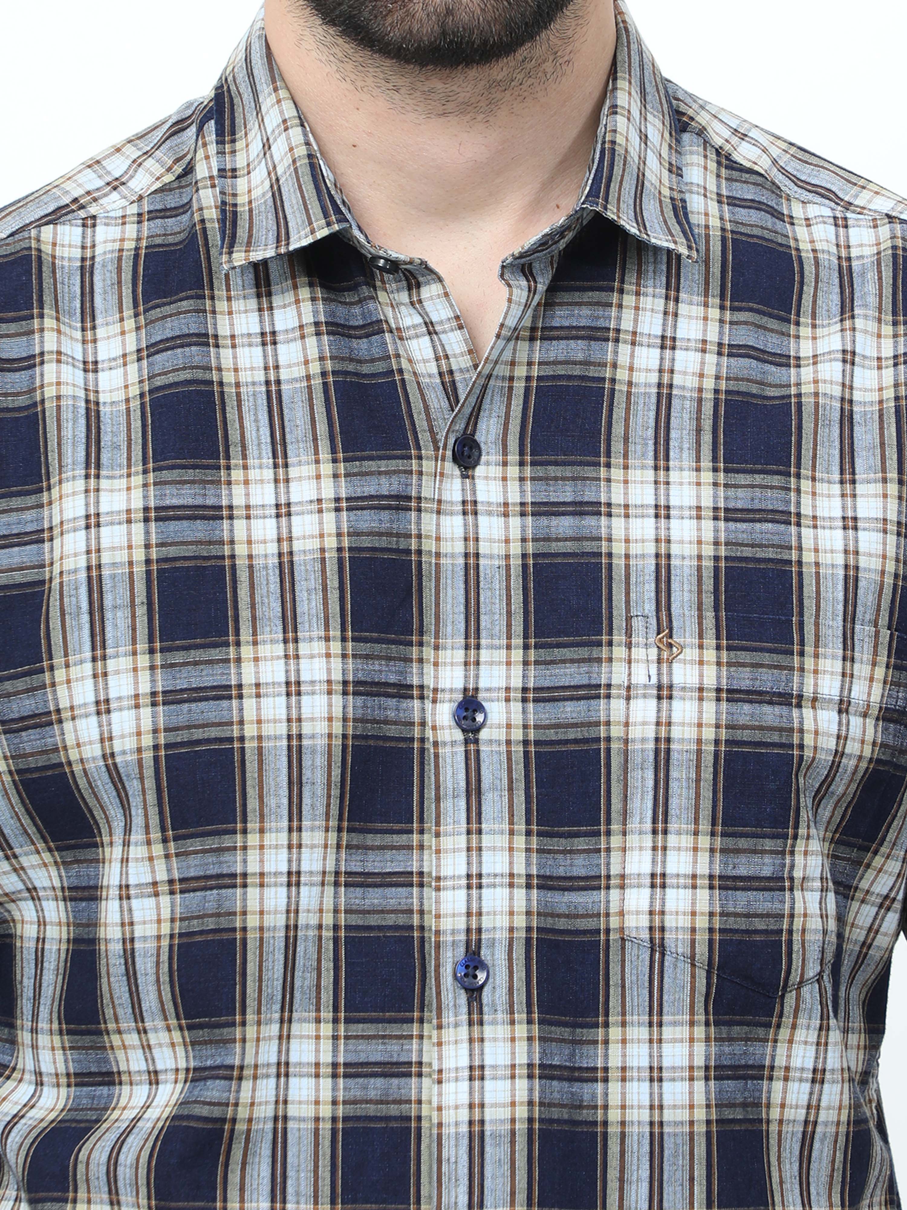 Classic Polo Mens Pure Cotton Half Sleeves Checked Slim Fit Polo Neck Navy Color Woven Shirt | So2-174 B-Hs-Chk-Sf