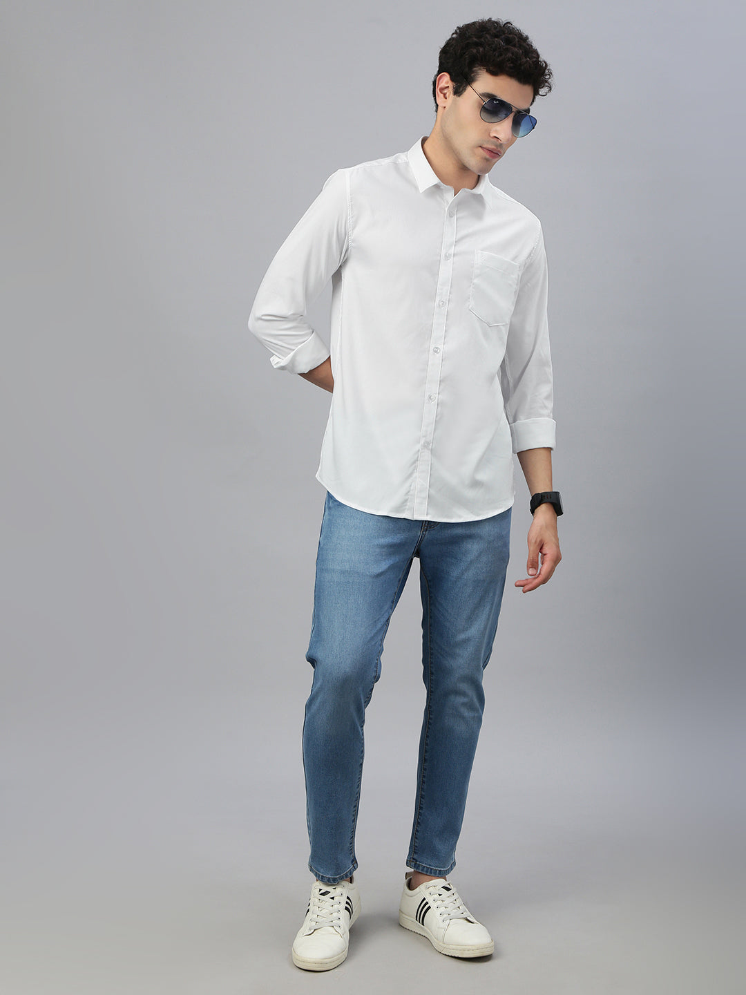 Classic Polo Men's Full Sleeve White Polo Neck Slim Fit Solid Shirt||SQ1-CL-61 B-FS-SLD-SF