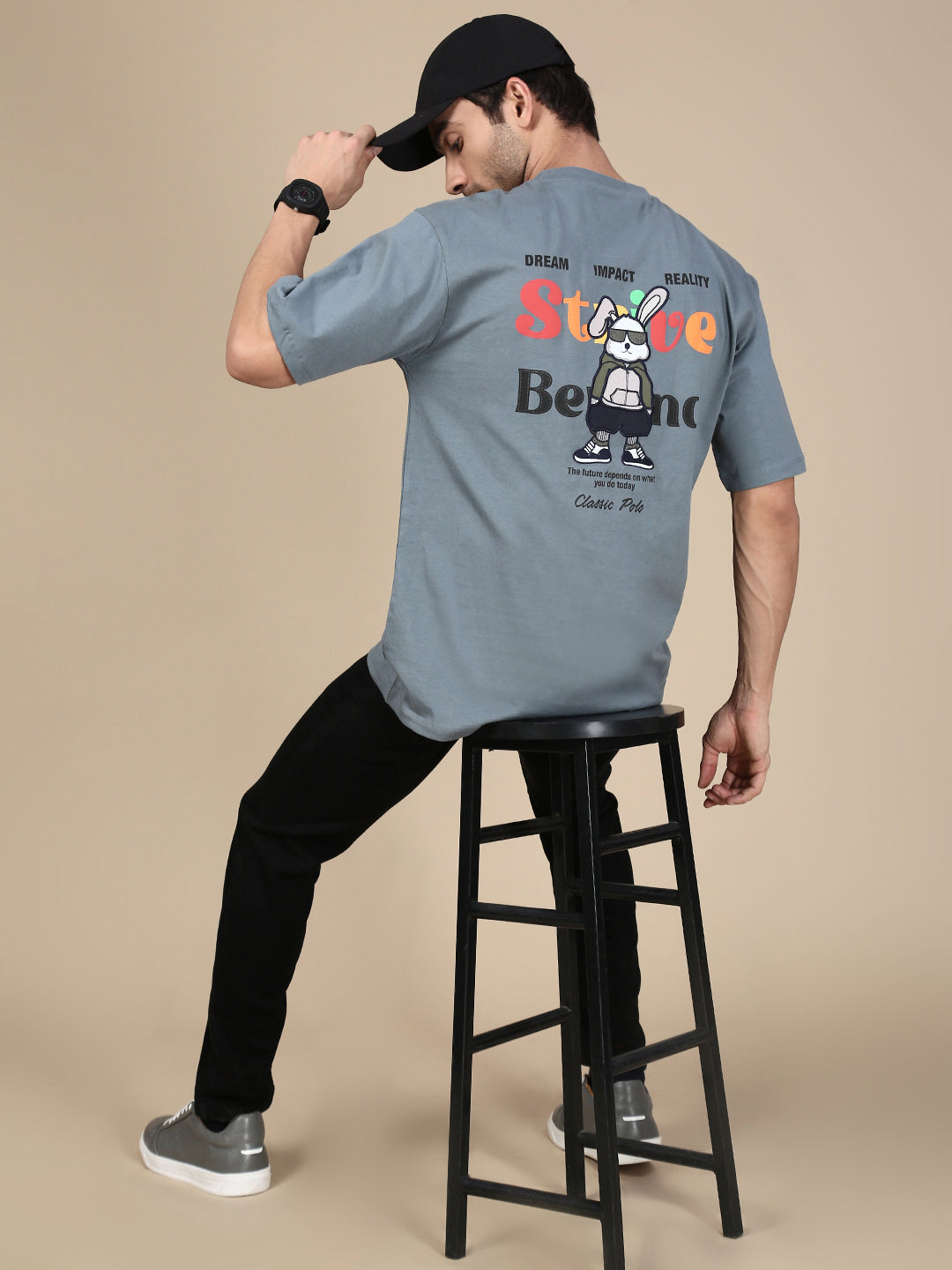 Classic Polo Men's Half Sleeve Dark Grey Crew Neck Slim Fit Printed Drop Shoulder T-Shirt||GEN-X-CREW 72 B SF C