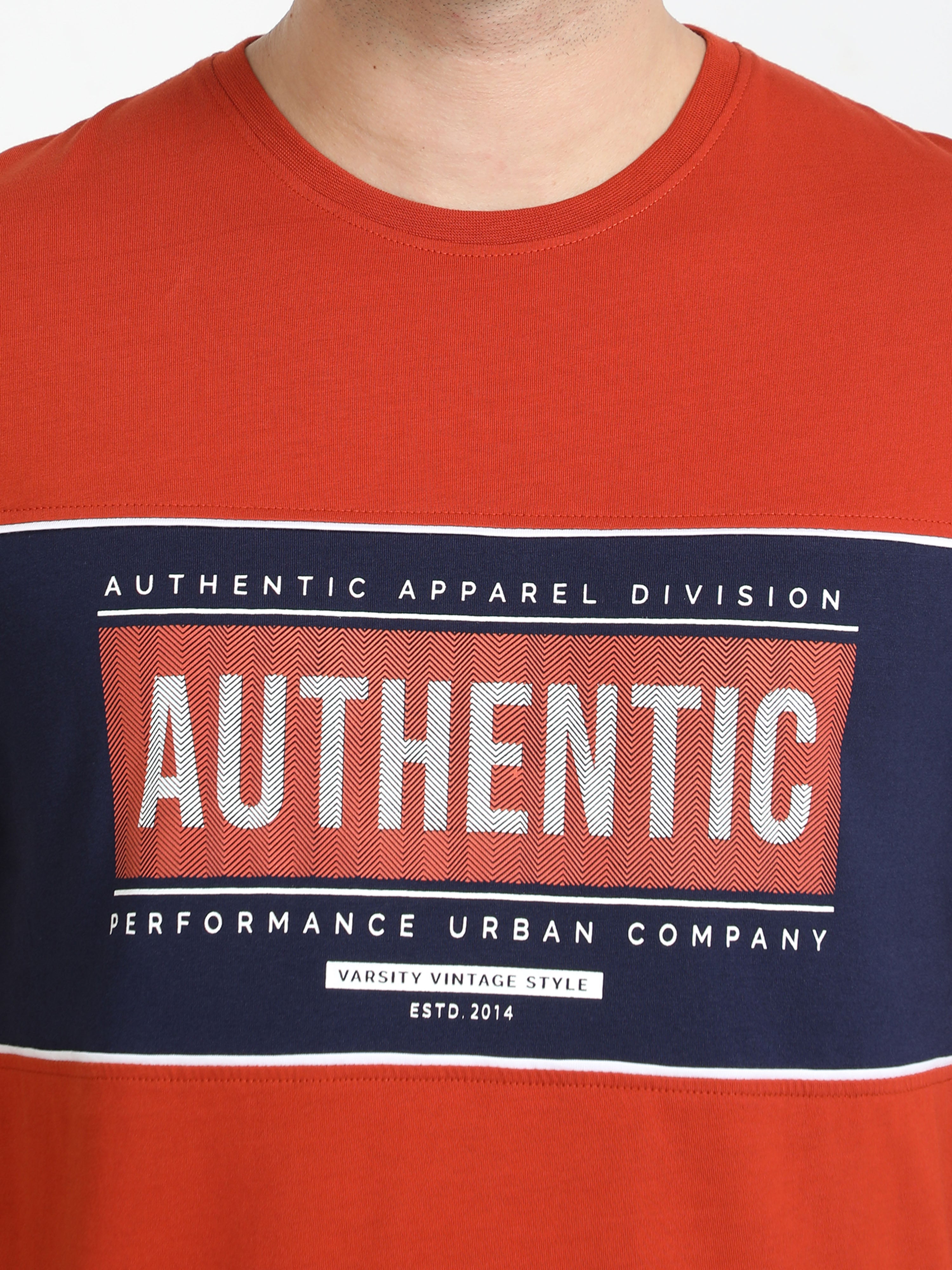 Classic Polo Mens Cotton Half Sleeves Colour Blocked Slim Fit Crew Neck Orange Color T-Shirt | Brcn - 548 B Sf C