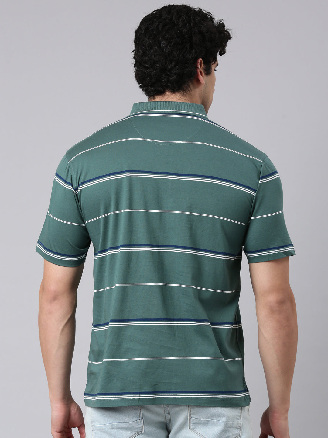 Classic Polo Men's Half Sleeve Dark Green Polo Neck Authentic Fit Striped Cotton T-Shirt | AP - 154 B AF P