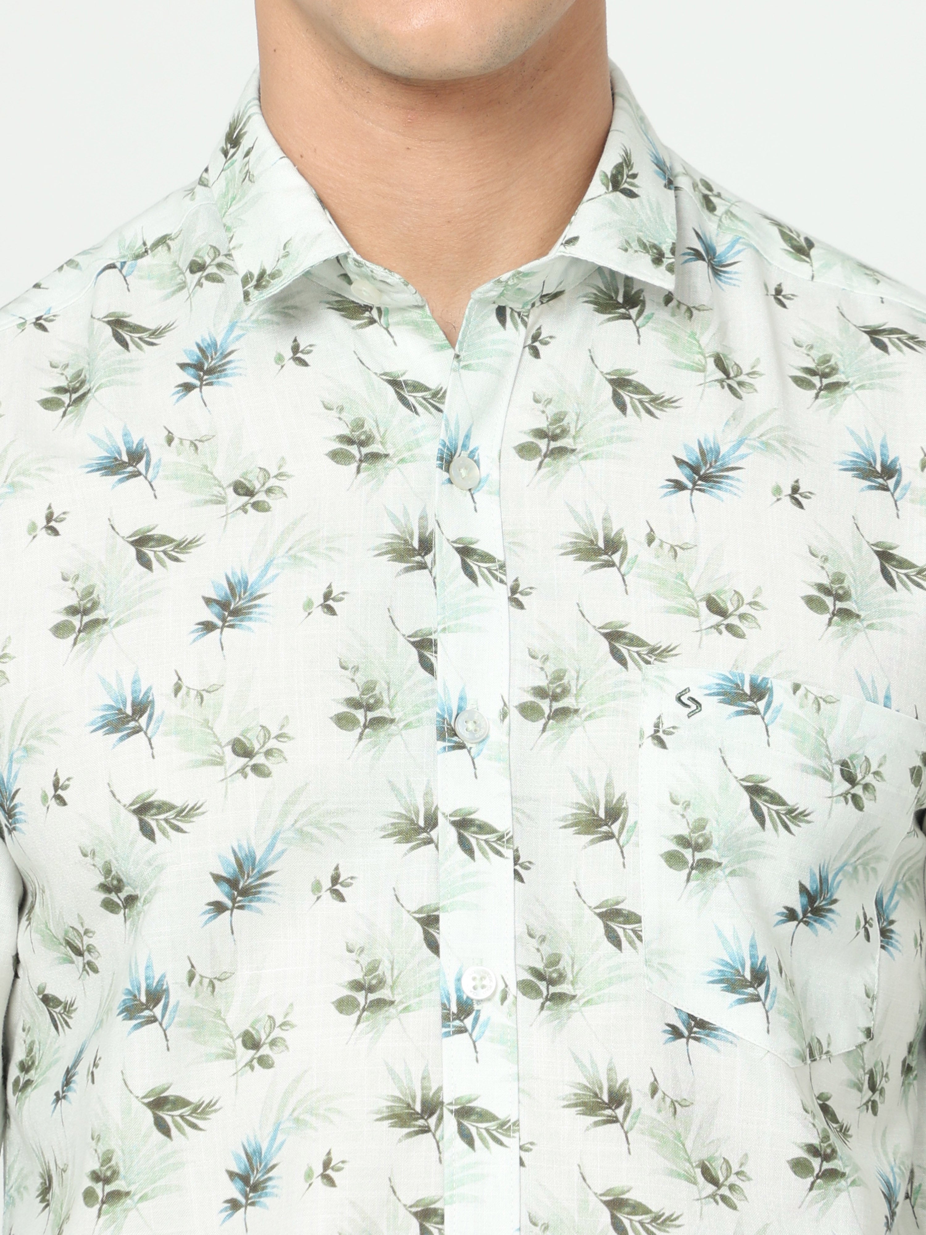Classic Polo Men's Cotton Full Sleeve Printed Slim Fit Polo Neck Green Color Woven Shirt | So1-28 A