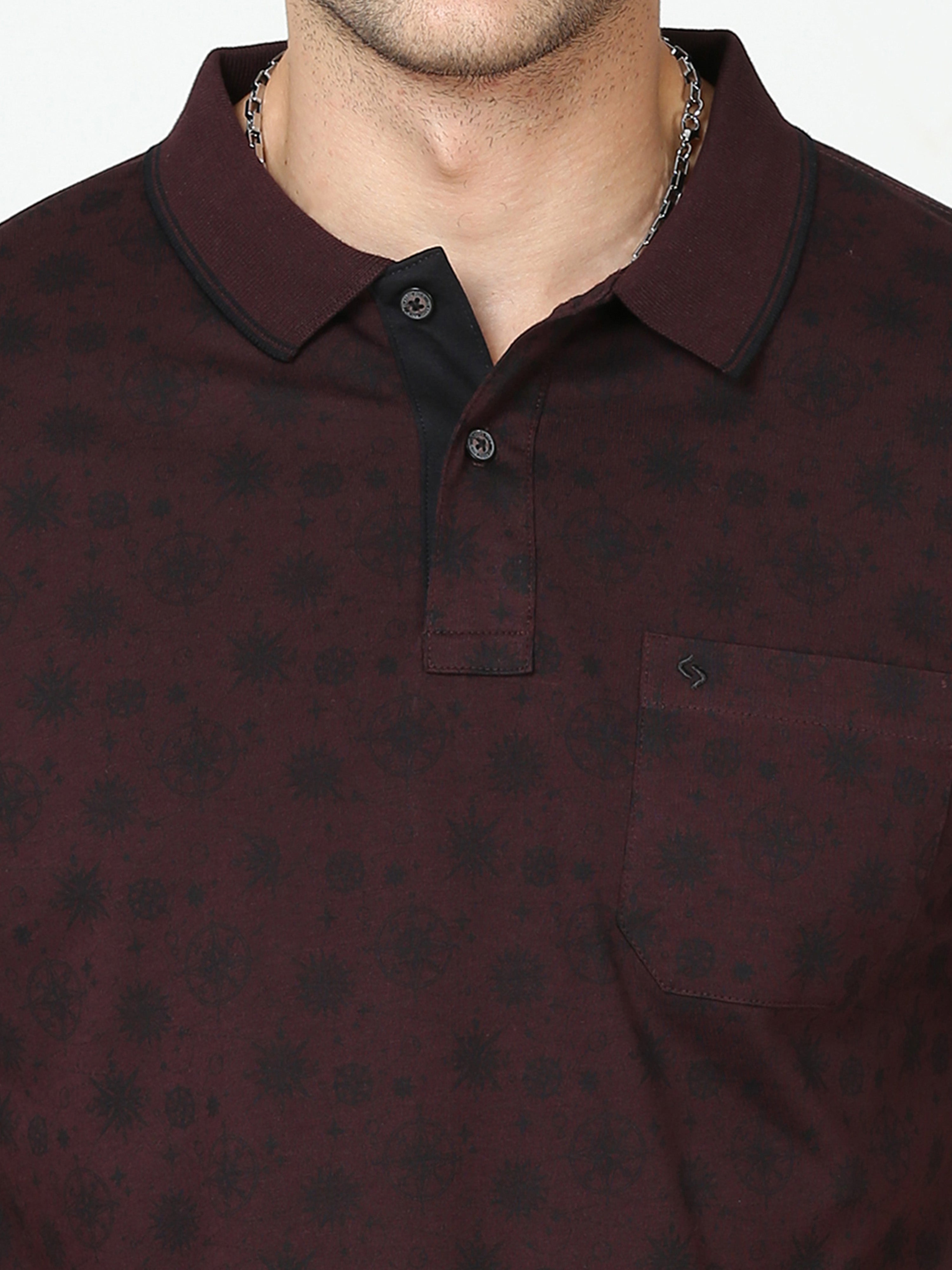 Classic Polo Mens Cotton Half Sleeves Floral Slim Fit Polo Neck Maroon Color T-Shirt | Bello - 228 B Sf P