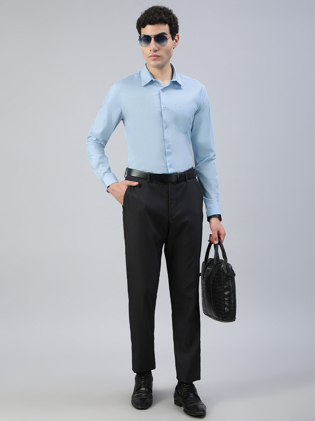 Classic Polo Men's Full Sleeve Lt.Blue Polo Neck Slim Fit Solid Shirt||DAMASK-SP-S.BLUE SF FS