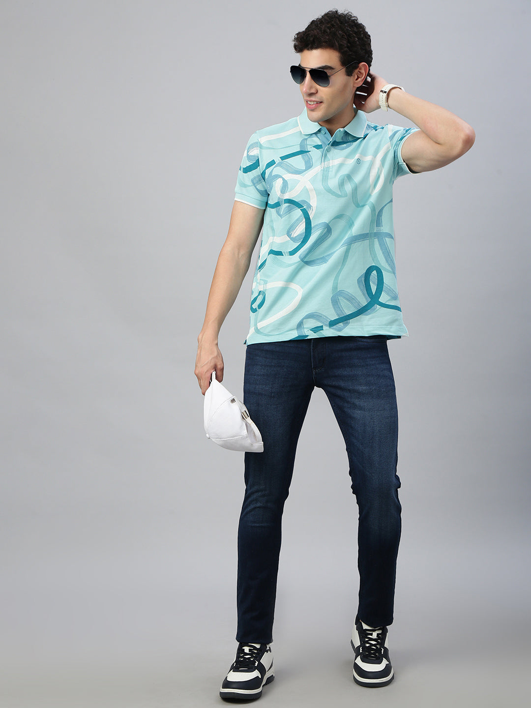 Classic Polo Men's Half Sleeve Blue Polo Neck Slim Fit All Over Print T-Shirt||GEN-X-POLO 32 B SF P