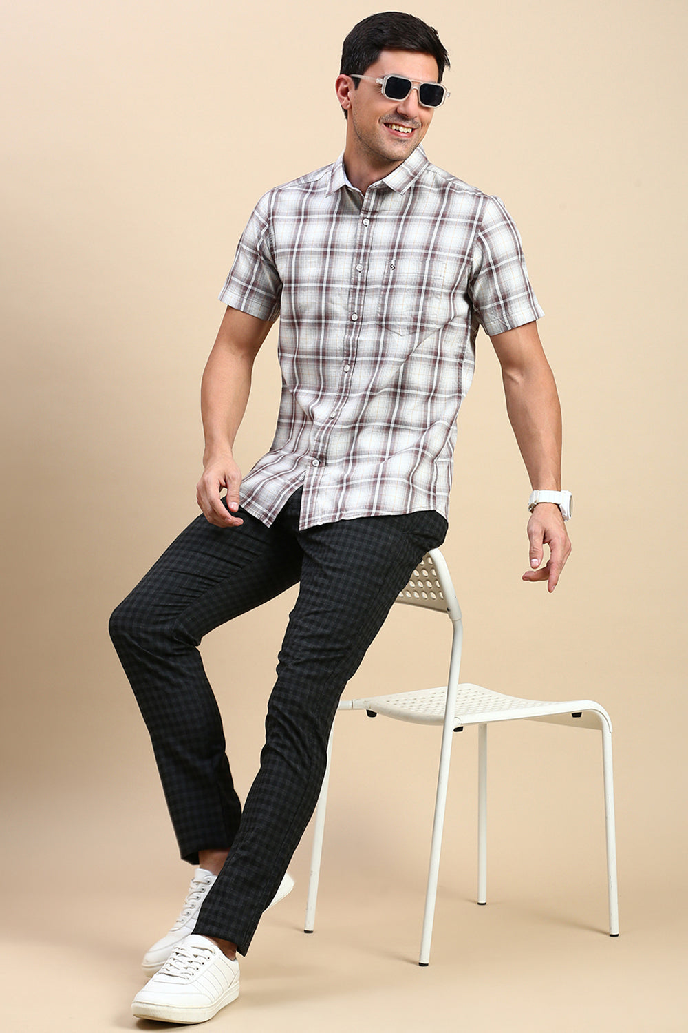 Classic Polo Men's Half Sleeve Multi Polo Neck Slim Fit Checked Shirt | SP2-CL-75 B-HS-CHK-SF