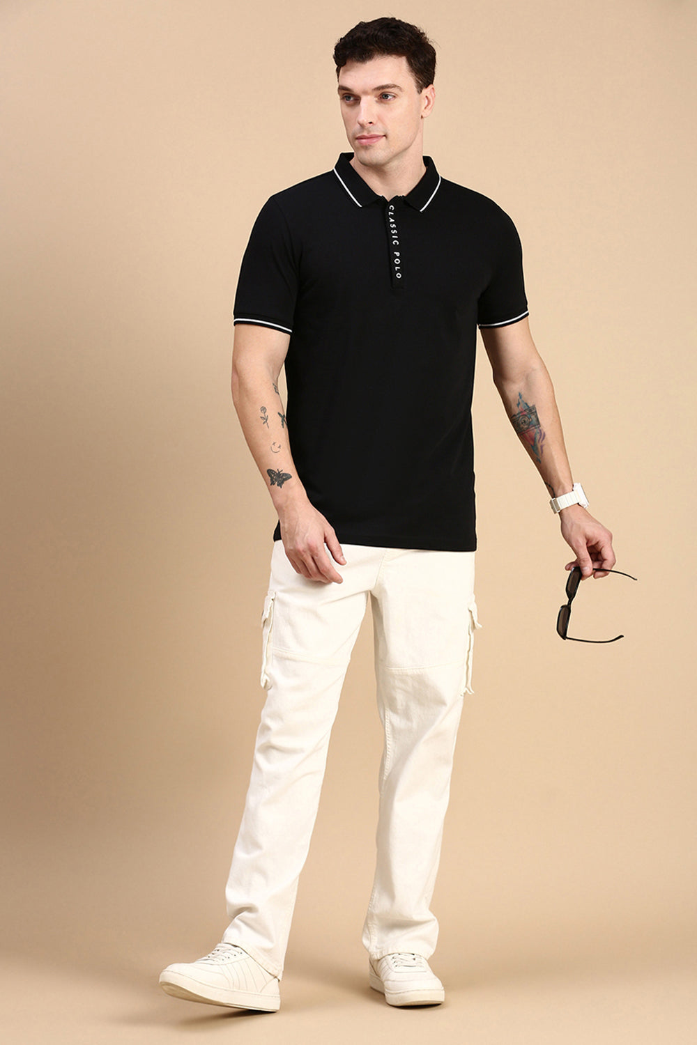 Classic Polo Men's Half Sleeve Black Polo Neck Slim Fit Solid T-Shirt | ELITE-POLO-18 B SF P