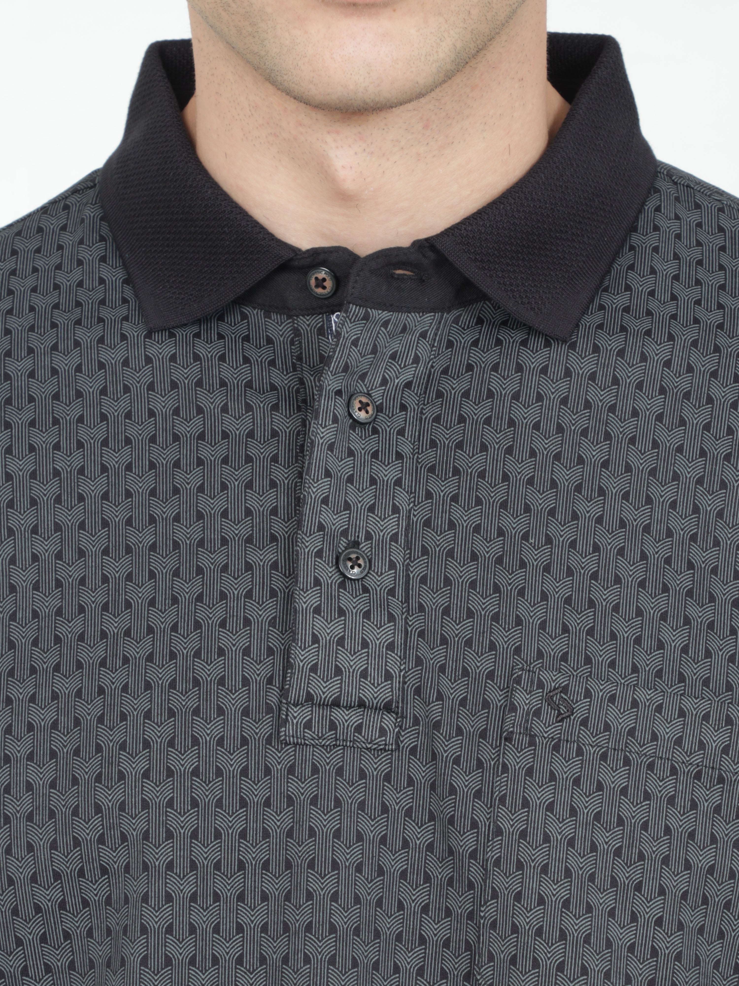 Classic Polo Mens Cotton Half Sleeves Floral Authentic Fit Polo Neck Black Color T-Shirt | Swank - 06 B Af P