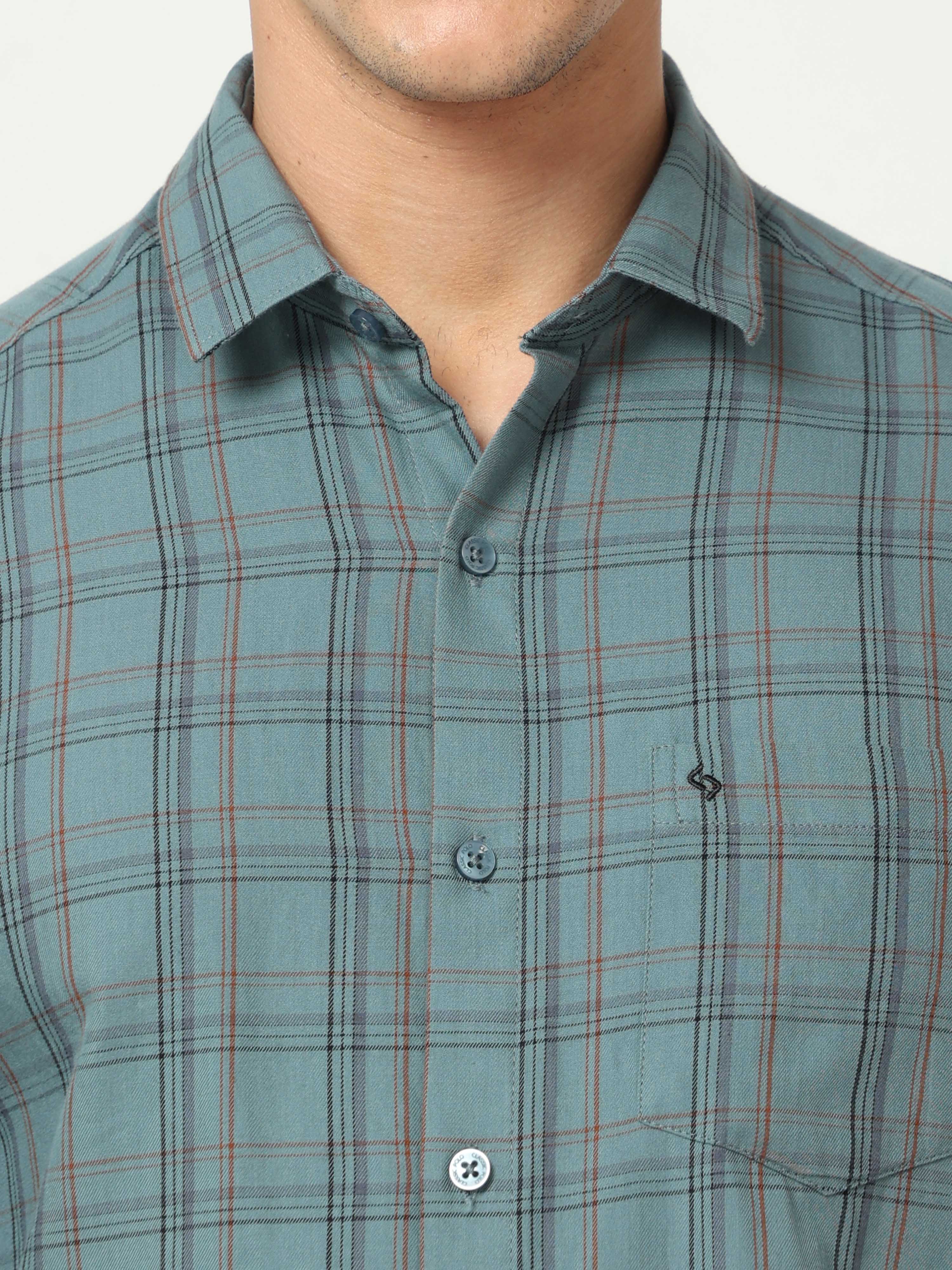Classic Polo Men's Cotton Full Sleeve Checked Slim Fit Polo Neck Grey Color Woven Shirt | So1-96 C
