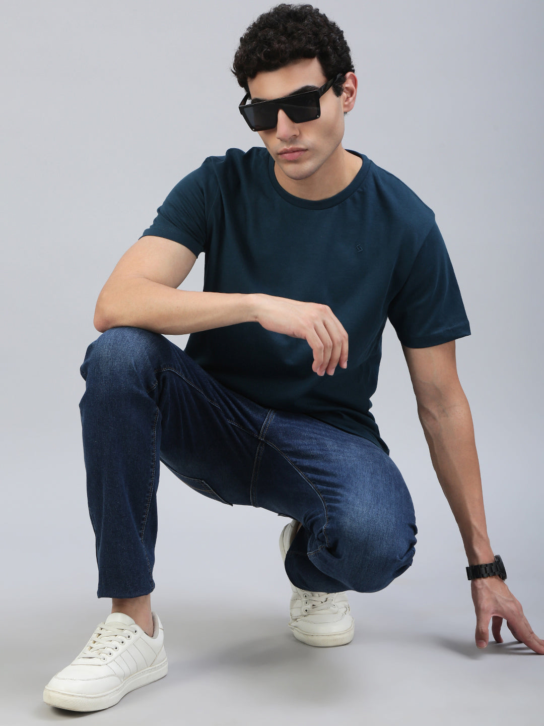 Classic Polo Men's Half Sleeve Dark Teal Blue Crew Neck Slim Fit Solid T-Shirt||TOY-ARDOR RFL SF C