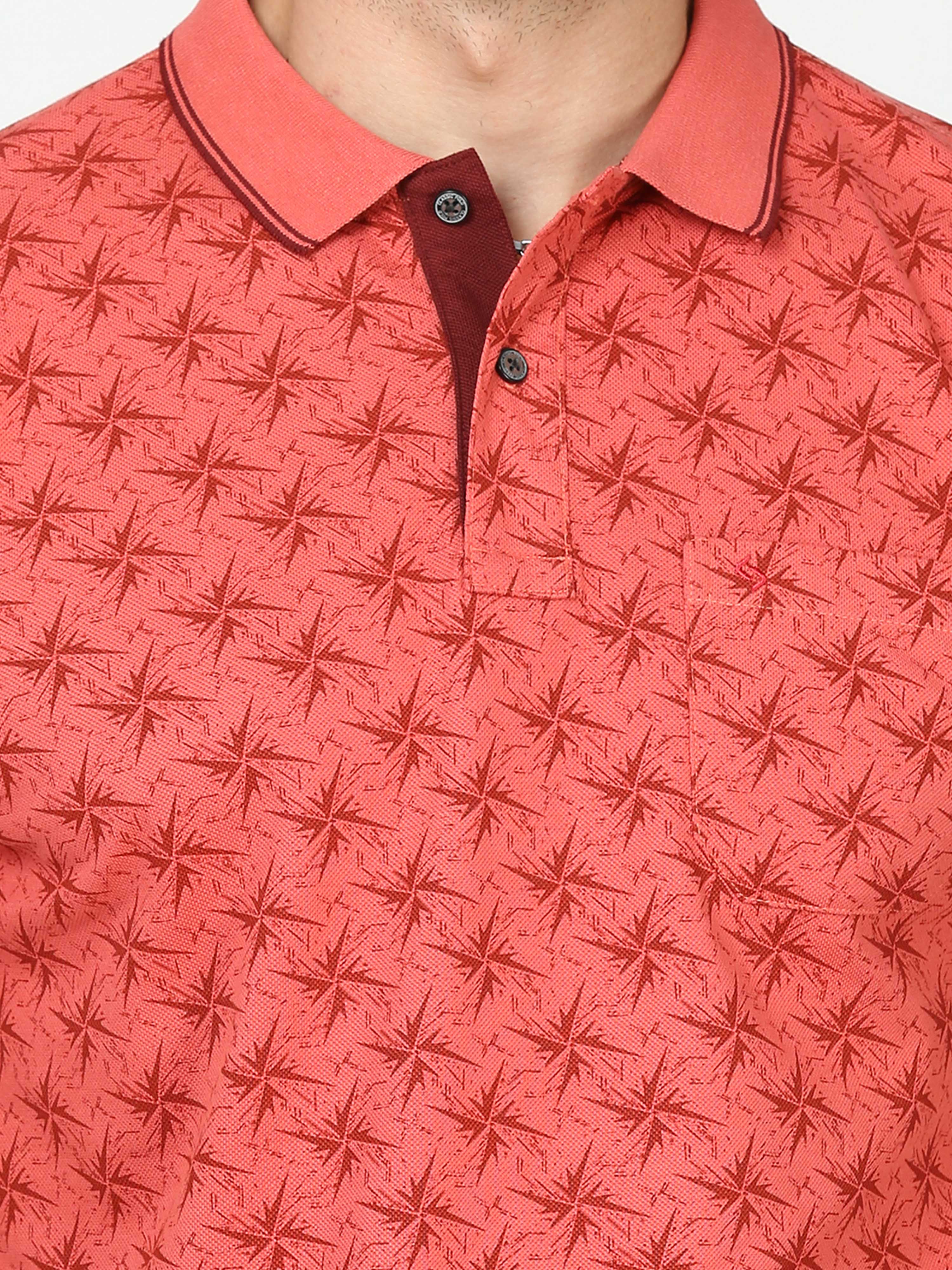 Classic Polo Mens Cotton Half Sleeves Printed Slim Fit Polo Neck Red Color T-Shirt | Beau - 215 B Sf P