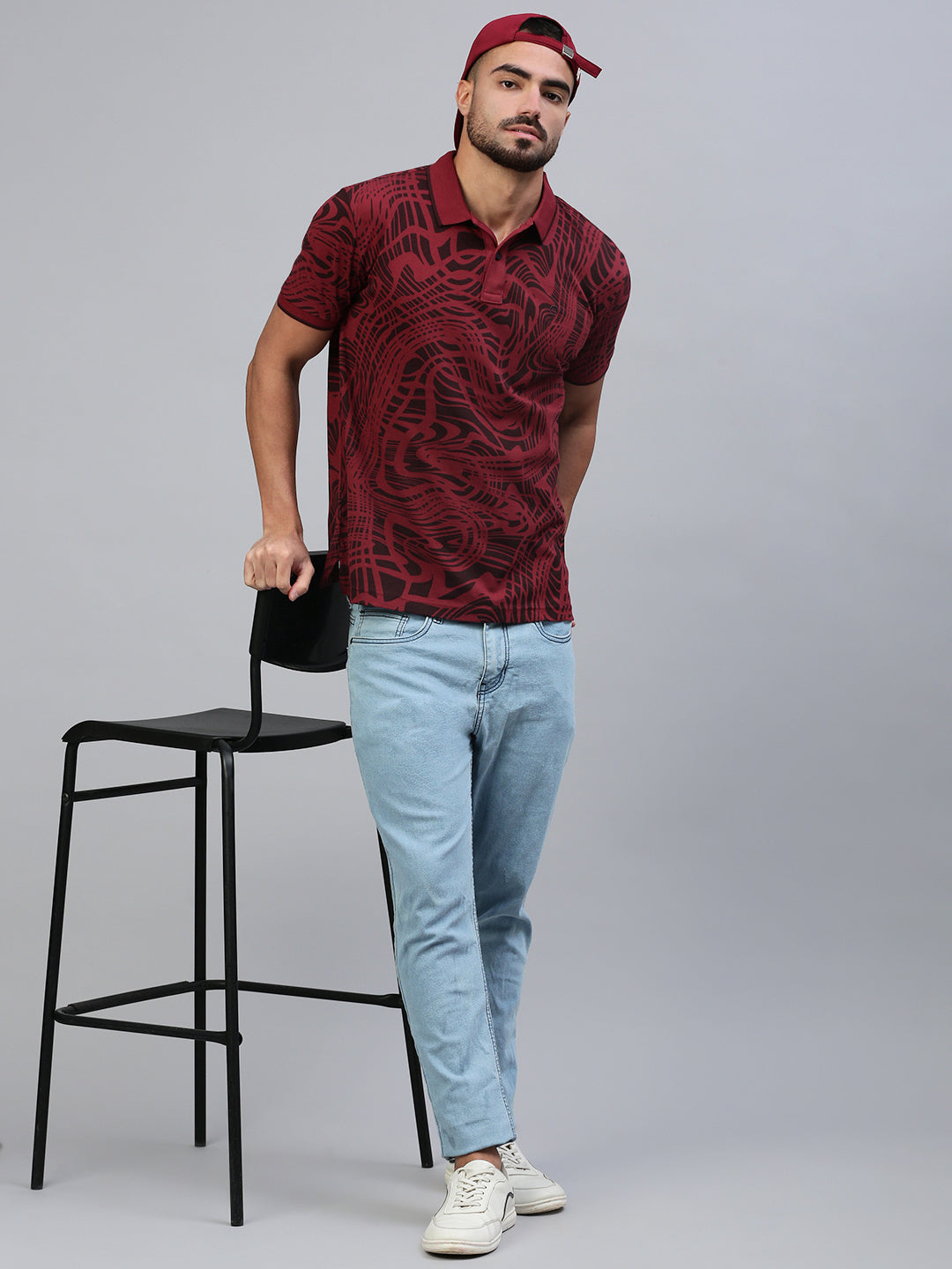 Classic Polo Men's Half Sleeve Maroon/Black Polo Neck Slim Fit All Over Print T-Shirt||GENX-POLO 33 A SF P