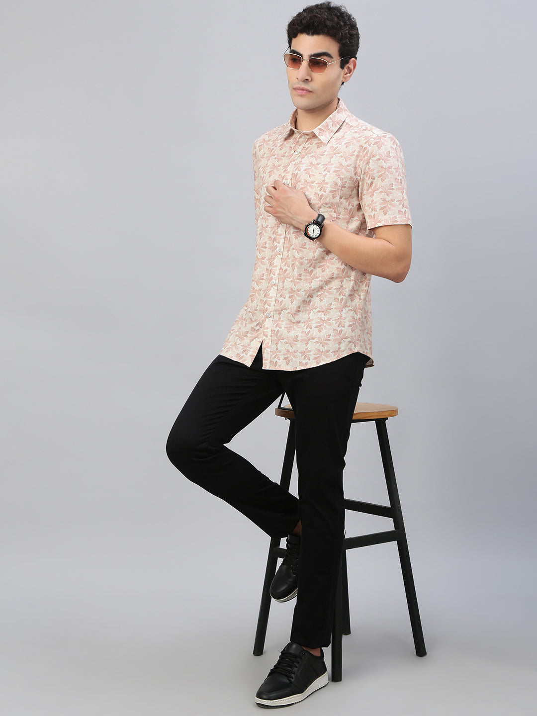Classic Polo Men's Half Sleeve Peach Polo Neck Slim Fit All Over Print Shirt||SQ1-EL-55 B-HS-PRT-SF