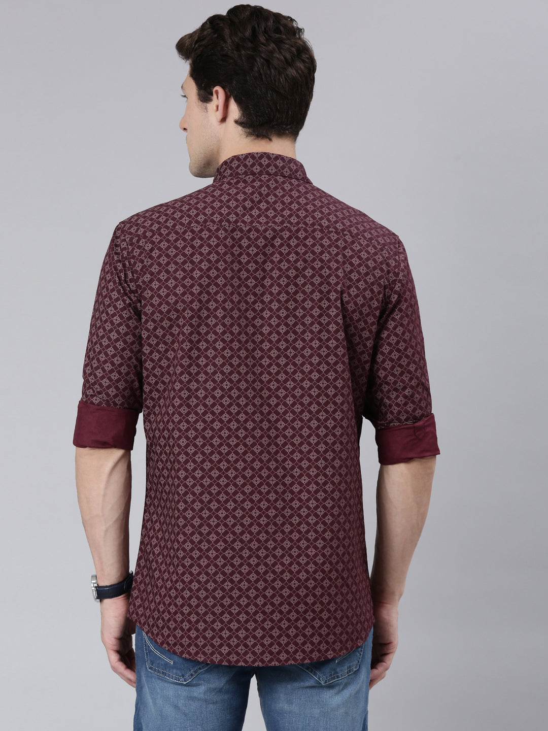 Classic Polo Men's Full Sleeve Burgundy Polo Neck 100% Cotton Slim Fit Shirt | SP2-CL-56 A-FS-PRT-SF