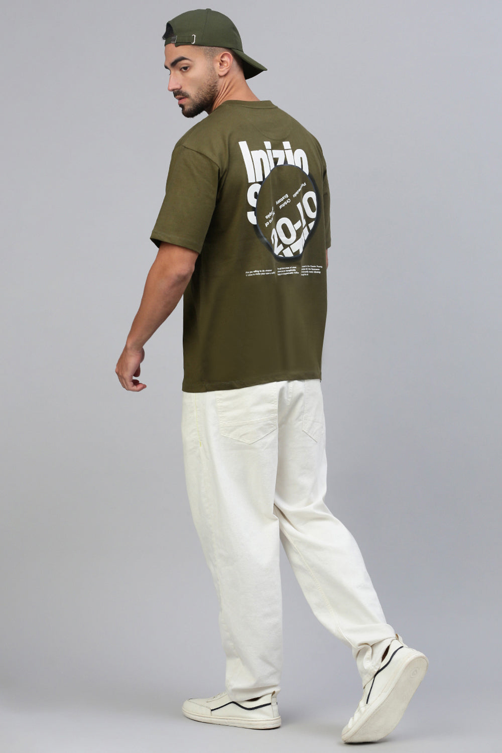 Classic Polo Men's Half Sleeve Olive Crew Neck Slim Fit Printed Drop Shoulder T-Shirt | GEN-X-CREW 76 B SF C