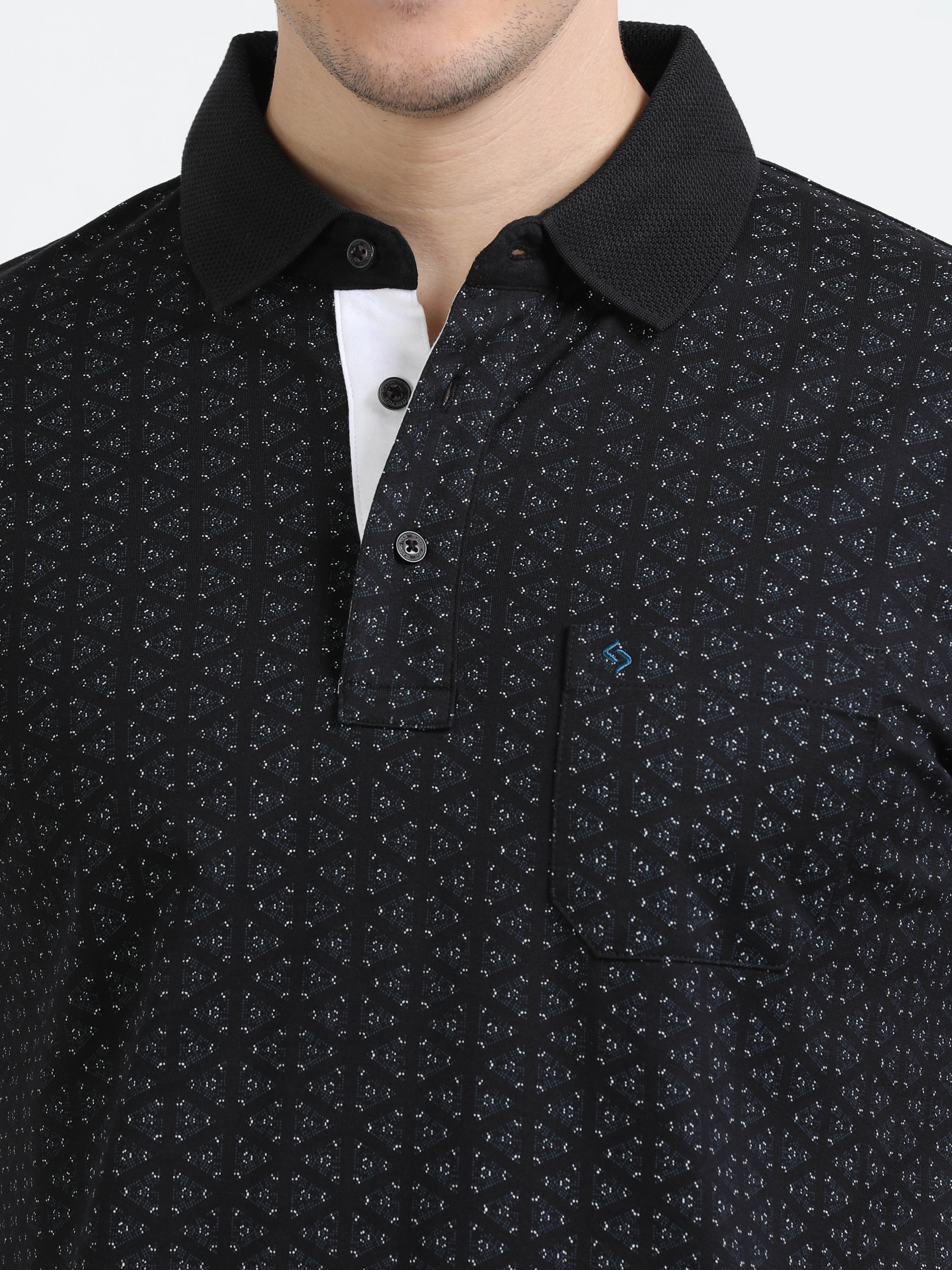 Classic Polo Mens Cotton Half Sleeves Printed Slim Fit Polo Neck Black Color T-Shirt | Scant - 35 B Sf P