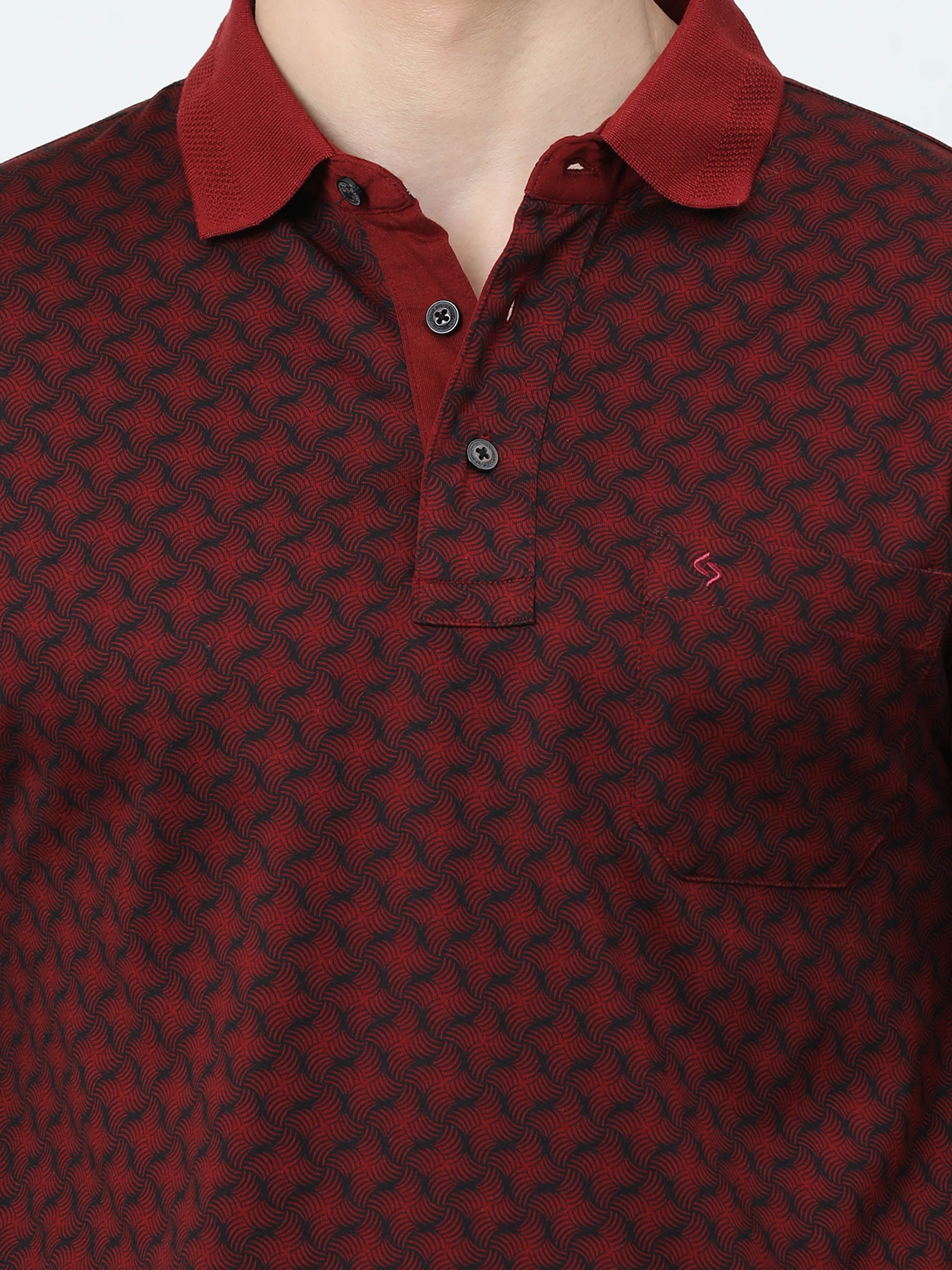 Classic Polo Mens Cotton Half Sleeves Floral Authentic Fit Polo Neck Maroon Color T-Shirt | Swank - 04 B Af P