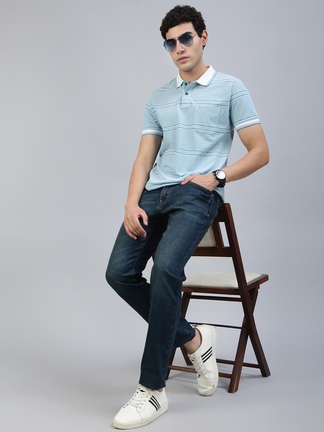 Classic Polo Men's Navy Blue Slim Fit Solid Denim||CPDQ1-24-NVY-SF