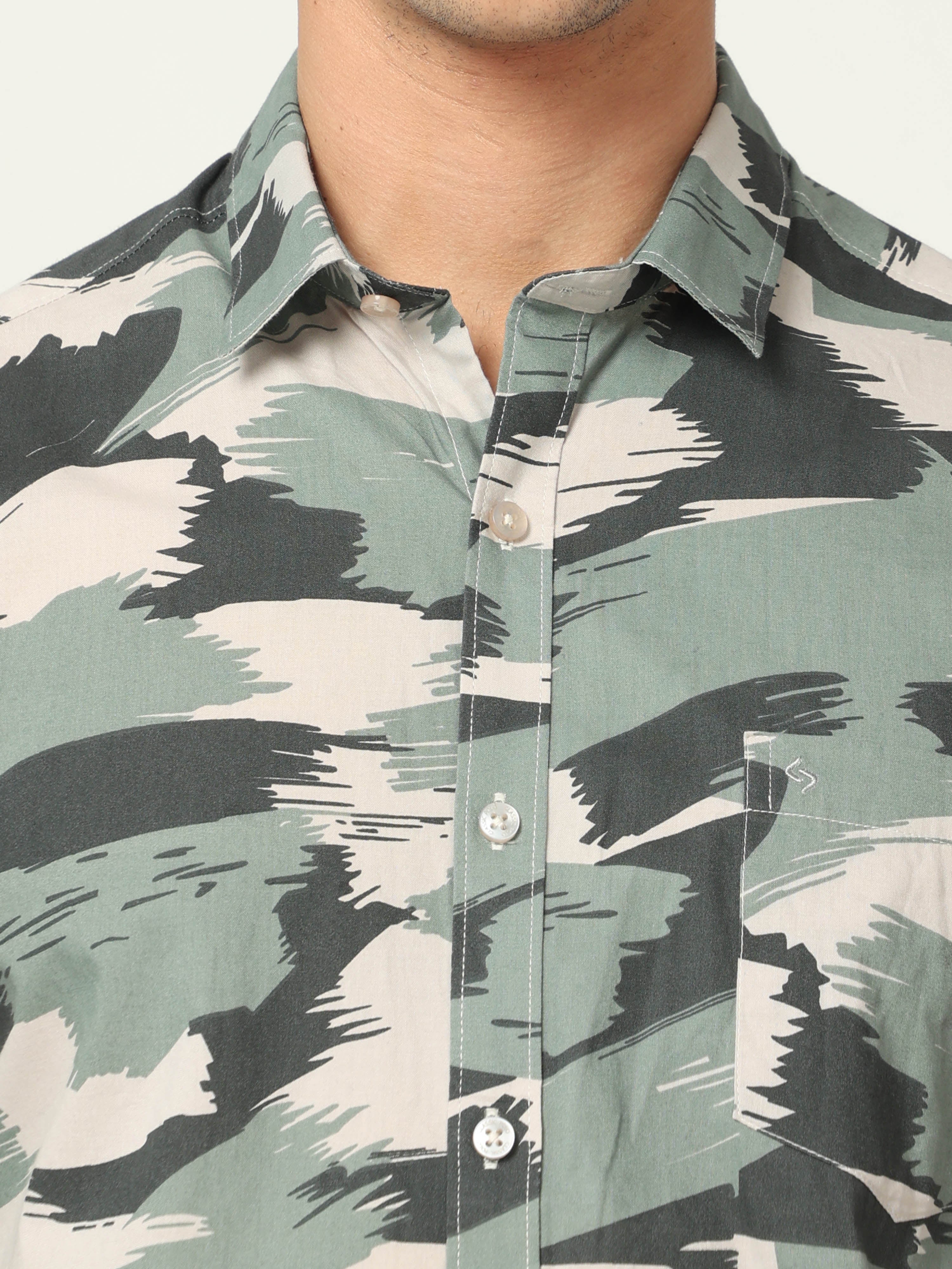 Classic Polo Mens Cotton Full Sleeve Printed Slim Fit Polo Neck Multicolor Woven Shirt | SO1-155 A-FS-PRT