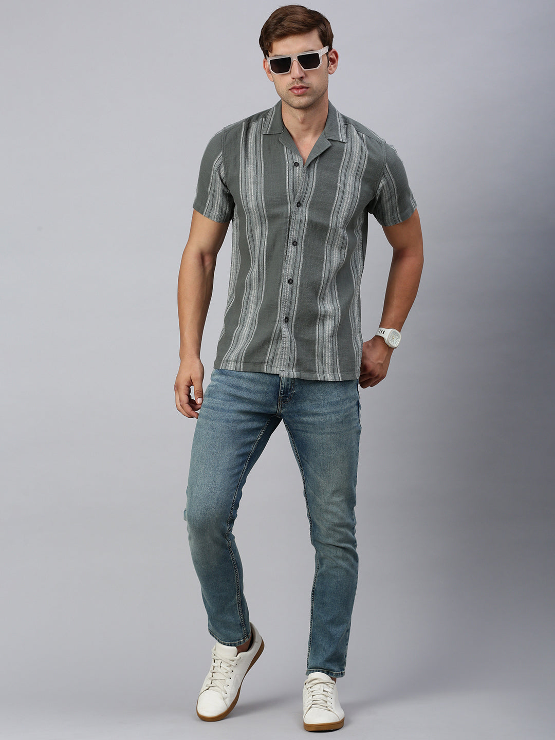 Classic Polo Men's Half Sleeve Olive Polo Neck Slim Fit Striped Shirt | SP2-GN-11 A-HS-STR-BSL