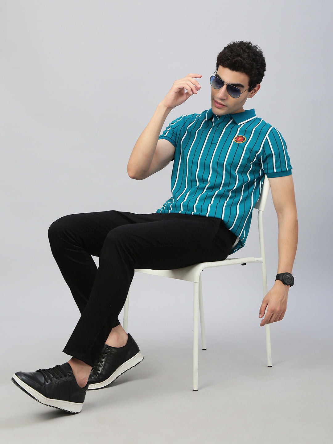 Classic Polo Men's Half Sleeve Blue/White Polo Neck Slim Fit Striped T-Shirt||GEN-X-POLO 37 A SF P