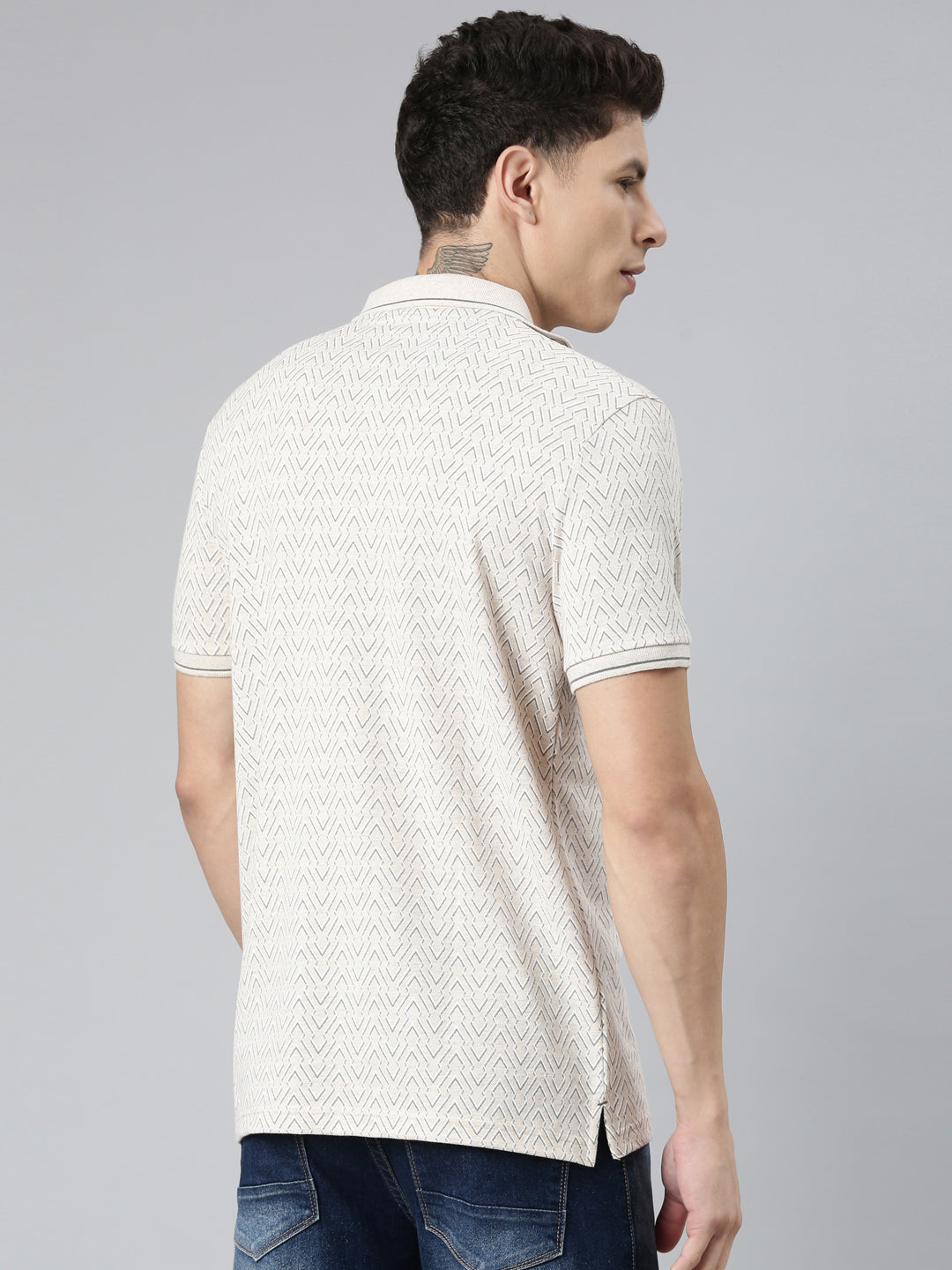Classic Polo Mens Aop Cream Polo Neck Slim Fit T-Shirt | BEAU - 244 B SF P
