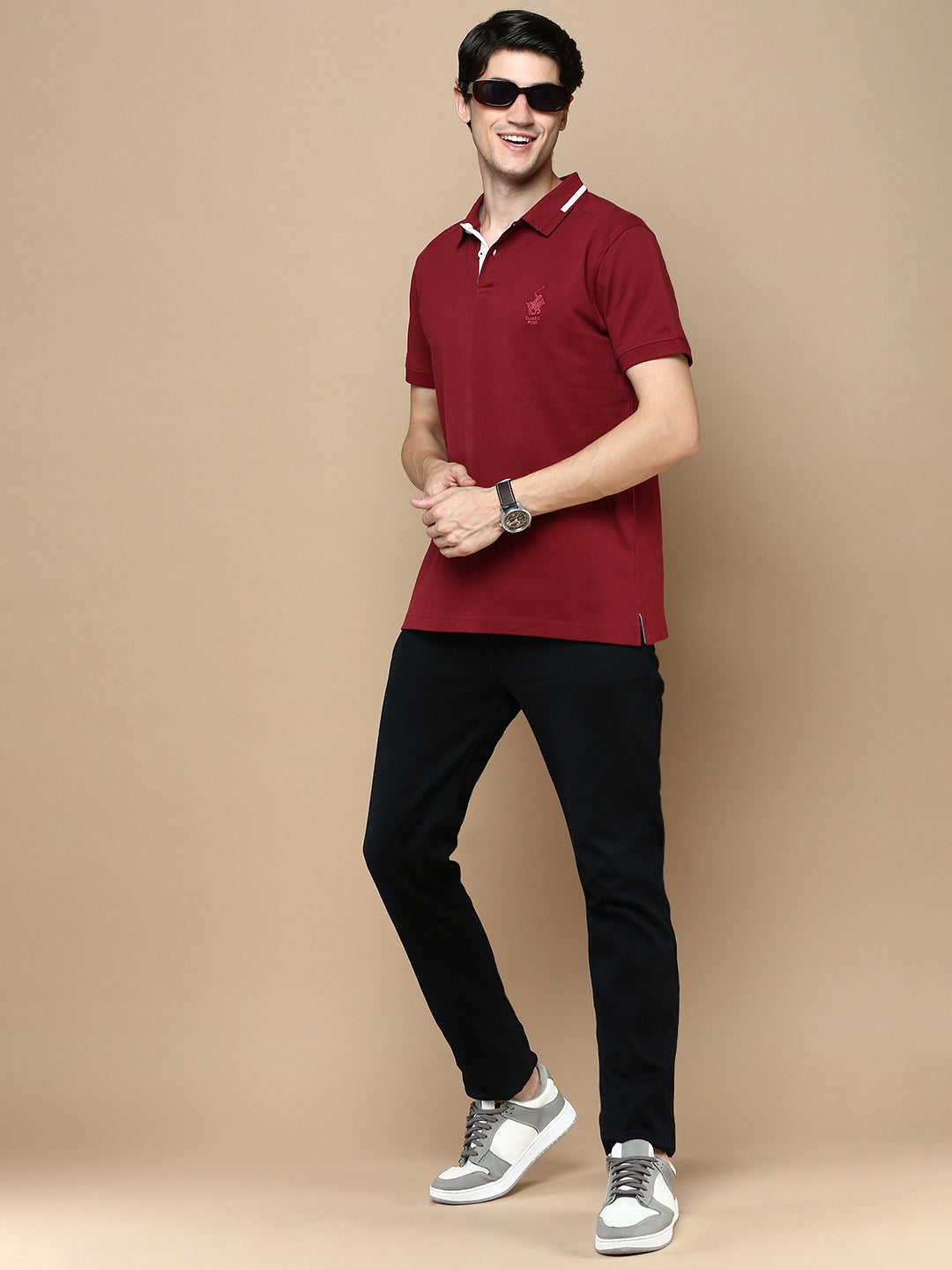 Classic Polo Men's Half Sleeve Maroon Polo Neck Slim Fit Solid T-Shirt | GENX-POLO 24 B SF P