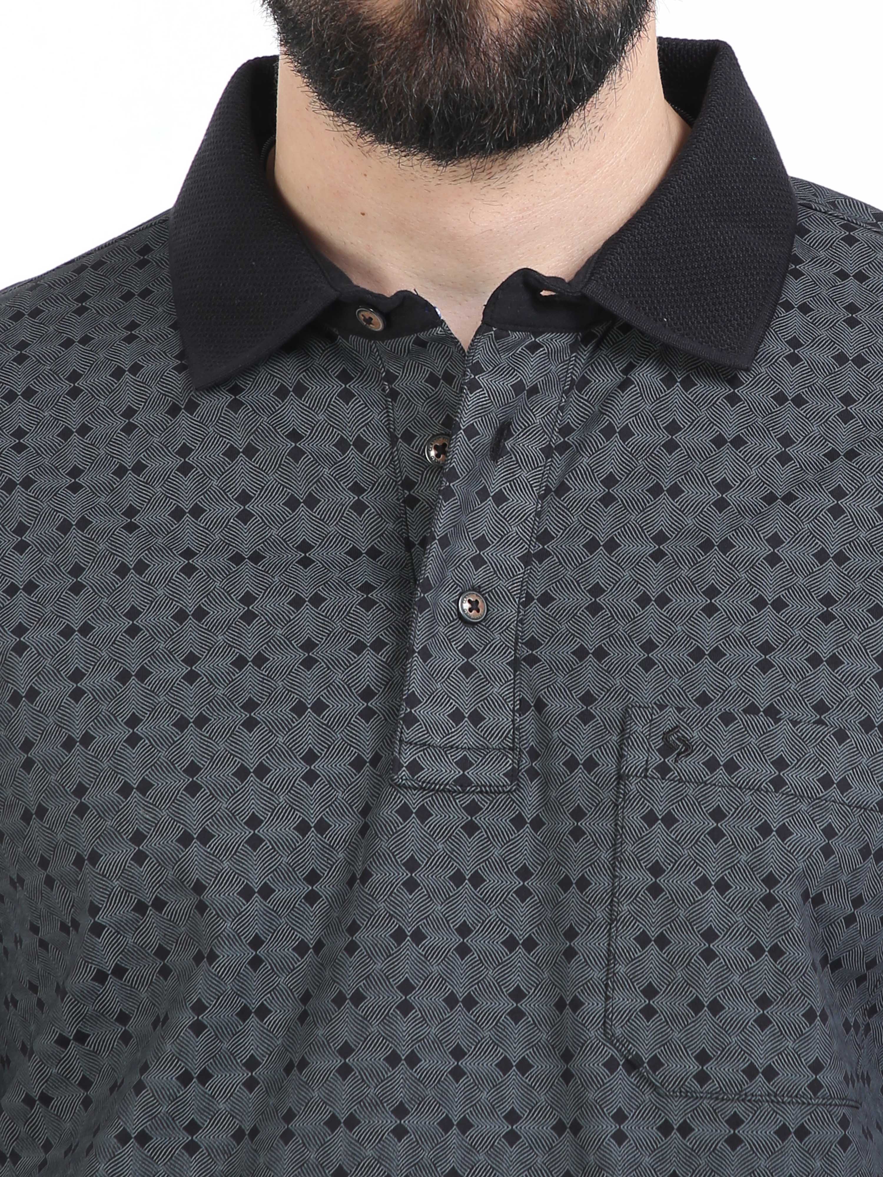 Classic Polo Mens Cotton Half Sleeves Floral Authentic Fit Polo Neck Black Color T-Shirt | Swank - 09 B Af P