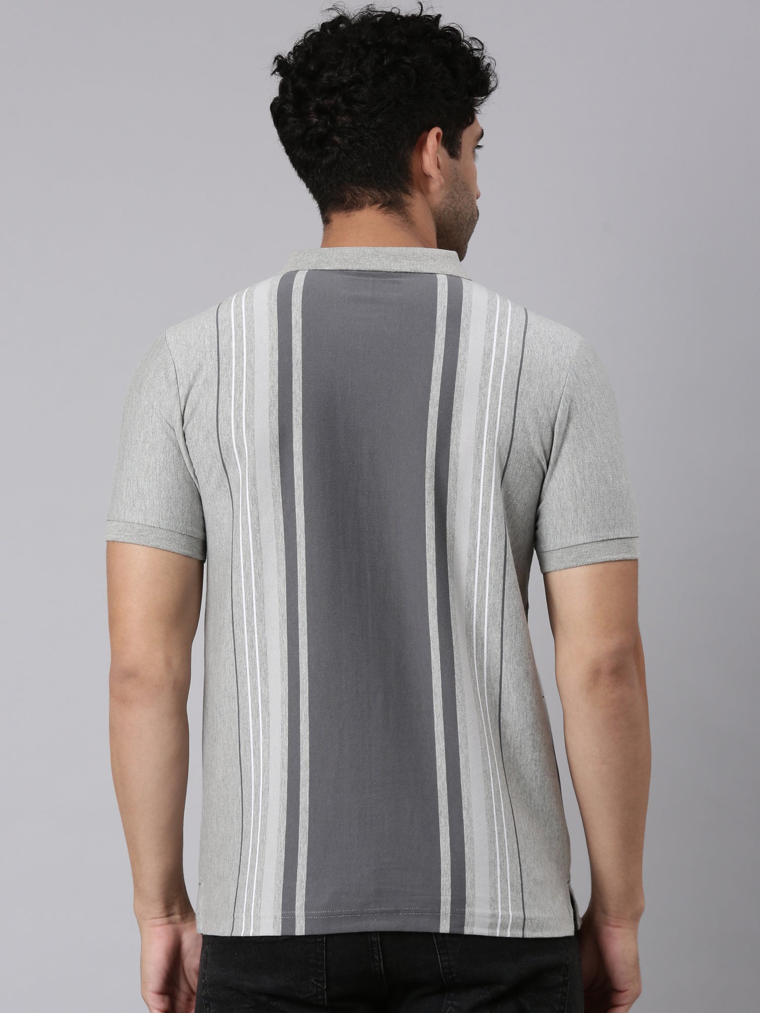 Classic Polo Men's Half Sleeve Grey Polo Neck Slim Fit Striped Cotton Blend T-Shirt | VERTICS - 124 A SF P