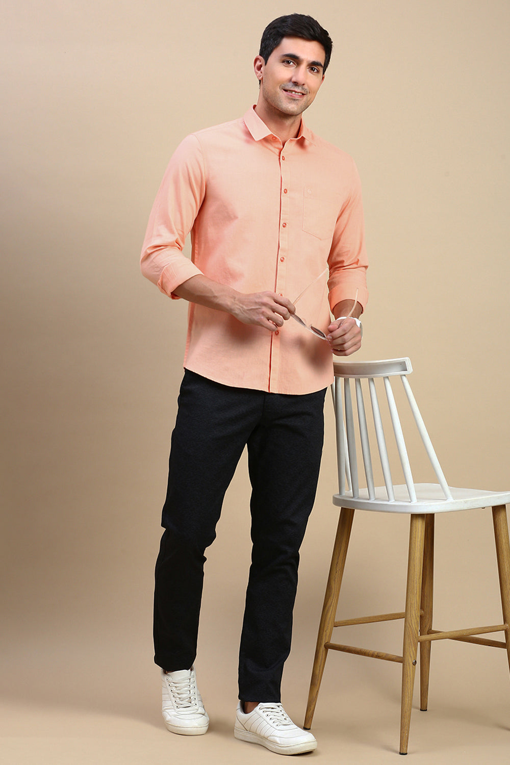 Classic Polo Men's Full Sleeve Peach Polo Neck Slim Fit Solid Shirt | TOY-STRIVE-PEACH SF FS