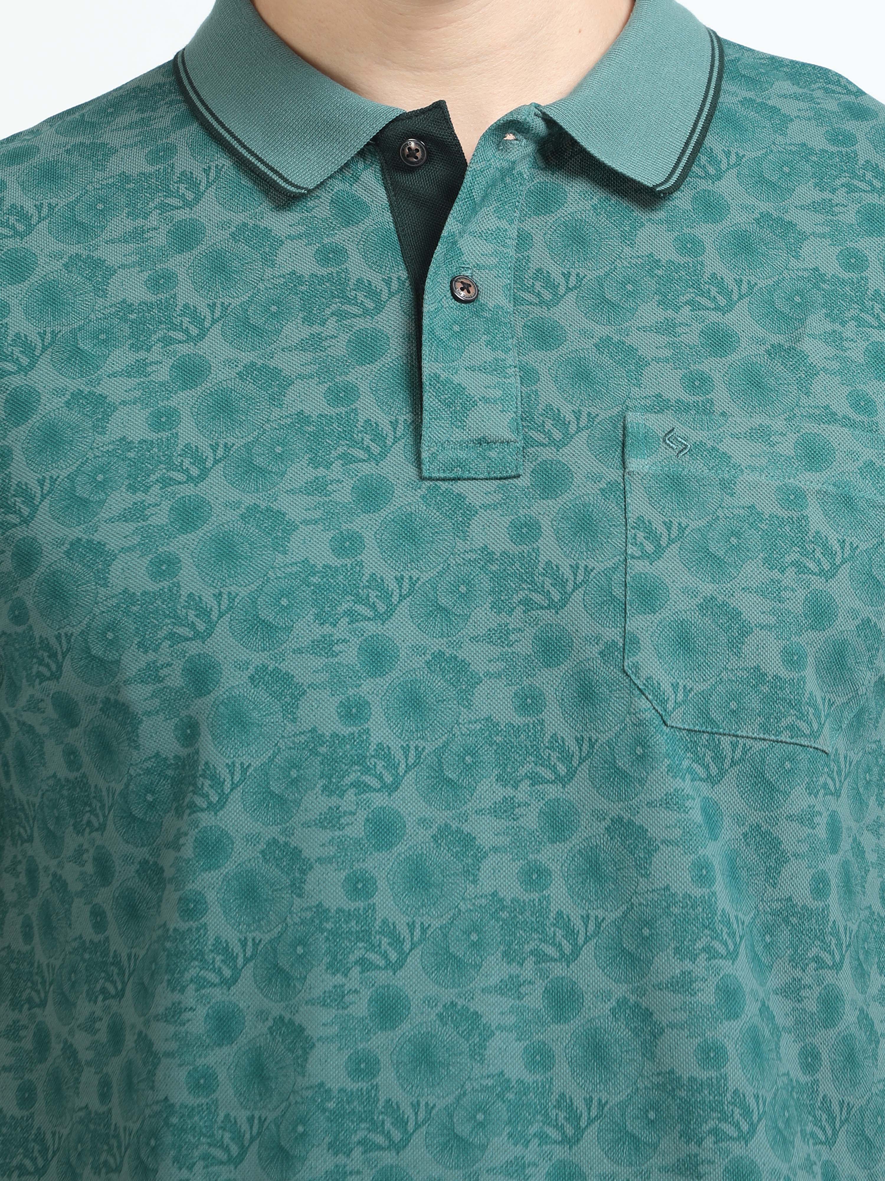 Classic Polo Mens Cotton Half Sleeves Floral Slim Fit Polo Neck Green Color T-Shirt | Beau - 219 A Sf P