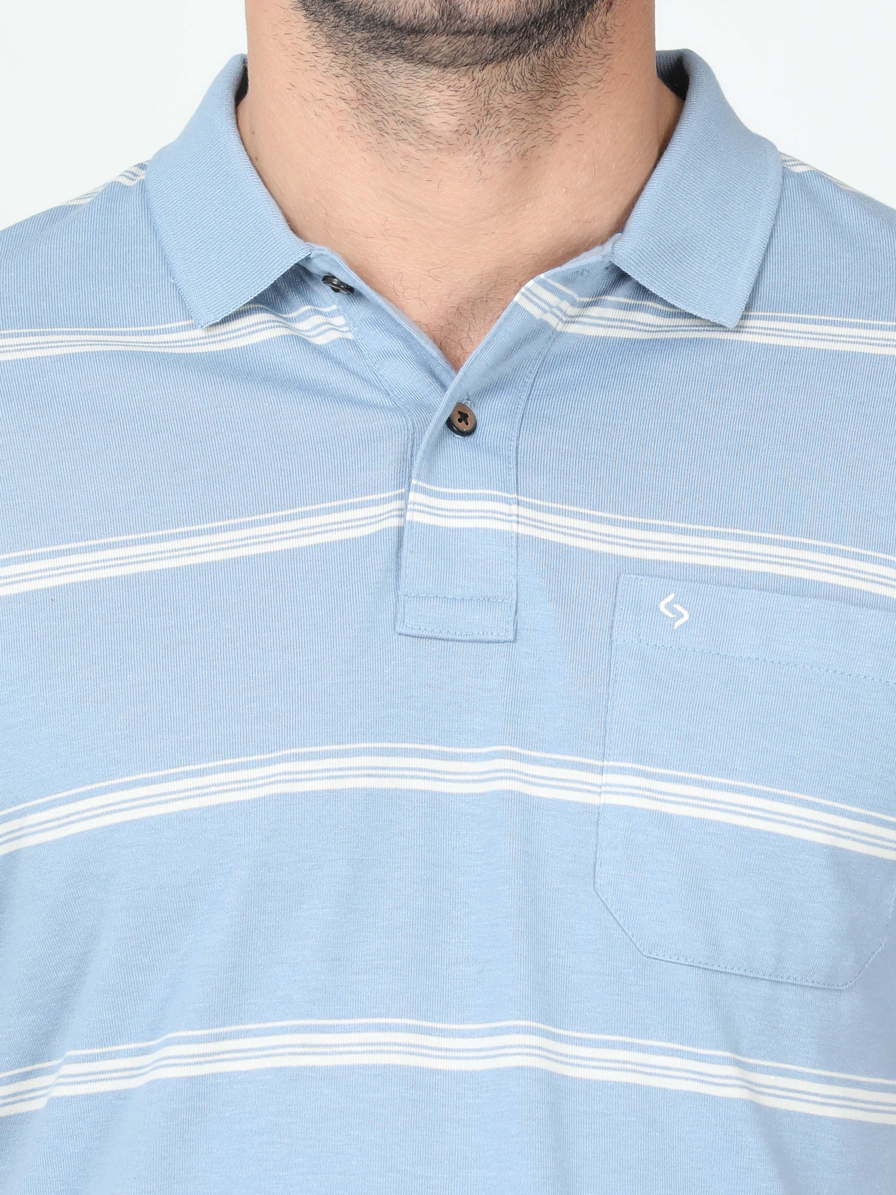 Classic Polo Mens Cotton Blended Half Sleeve Authentic Fit Polo Neck Blue Color T Shirt | F-Avon - 101 A