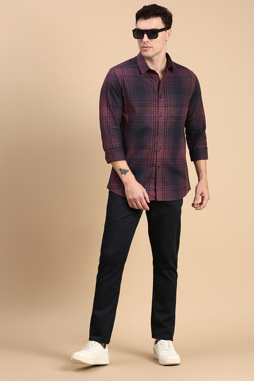 Classic Polo Men's Full Sleeve Maroon/Navy Polo Neck Slim Fit Checked Shirt | SP2-116 A-CHK-SF FS