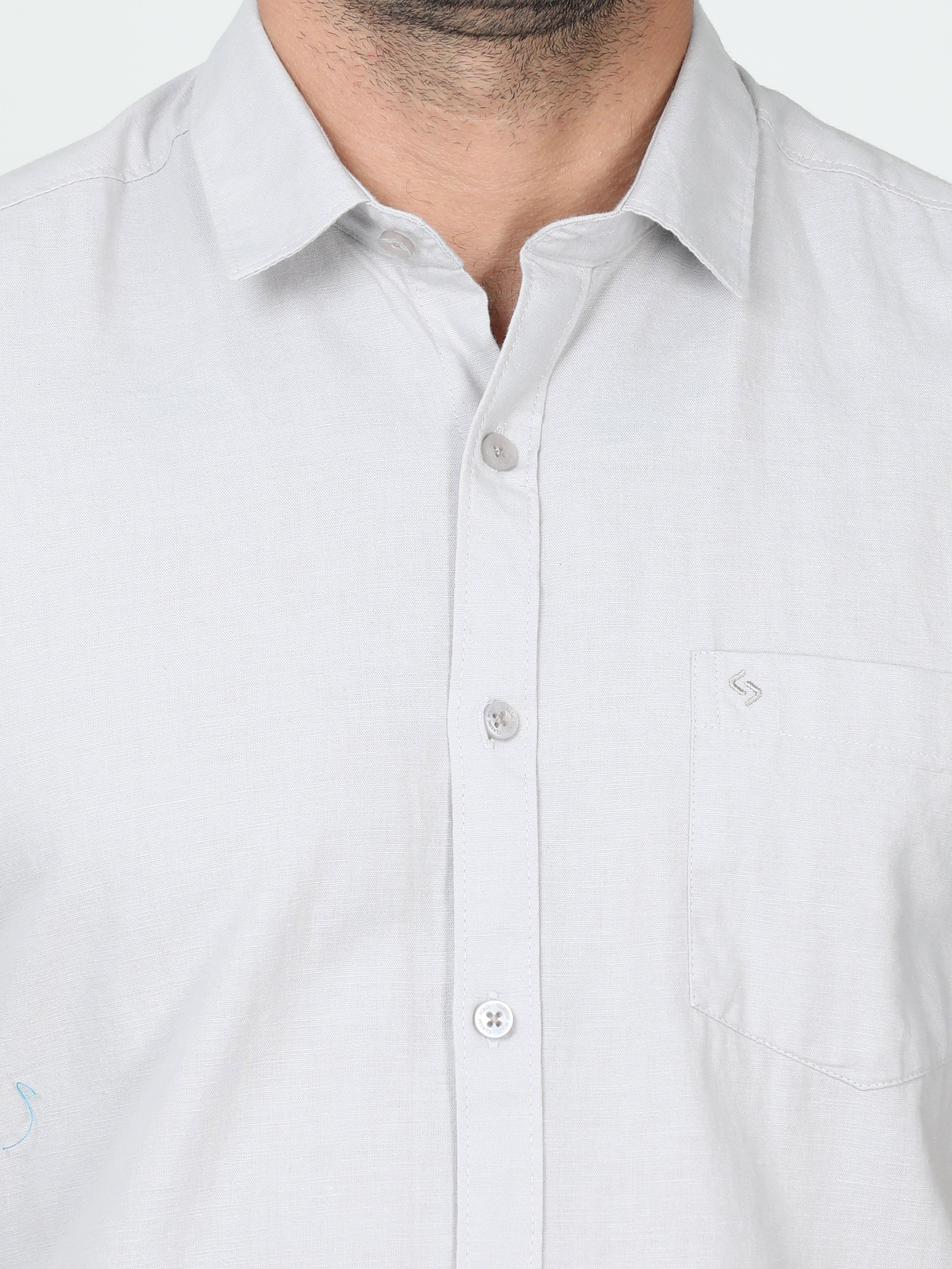 Classic Polo Mens Linen Cotton Half Sleeve Slim Fit Polo Neck Grey Color Woven Shirt | Linen - 26 A-HS-SLD-SF