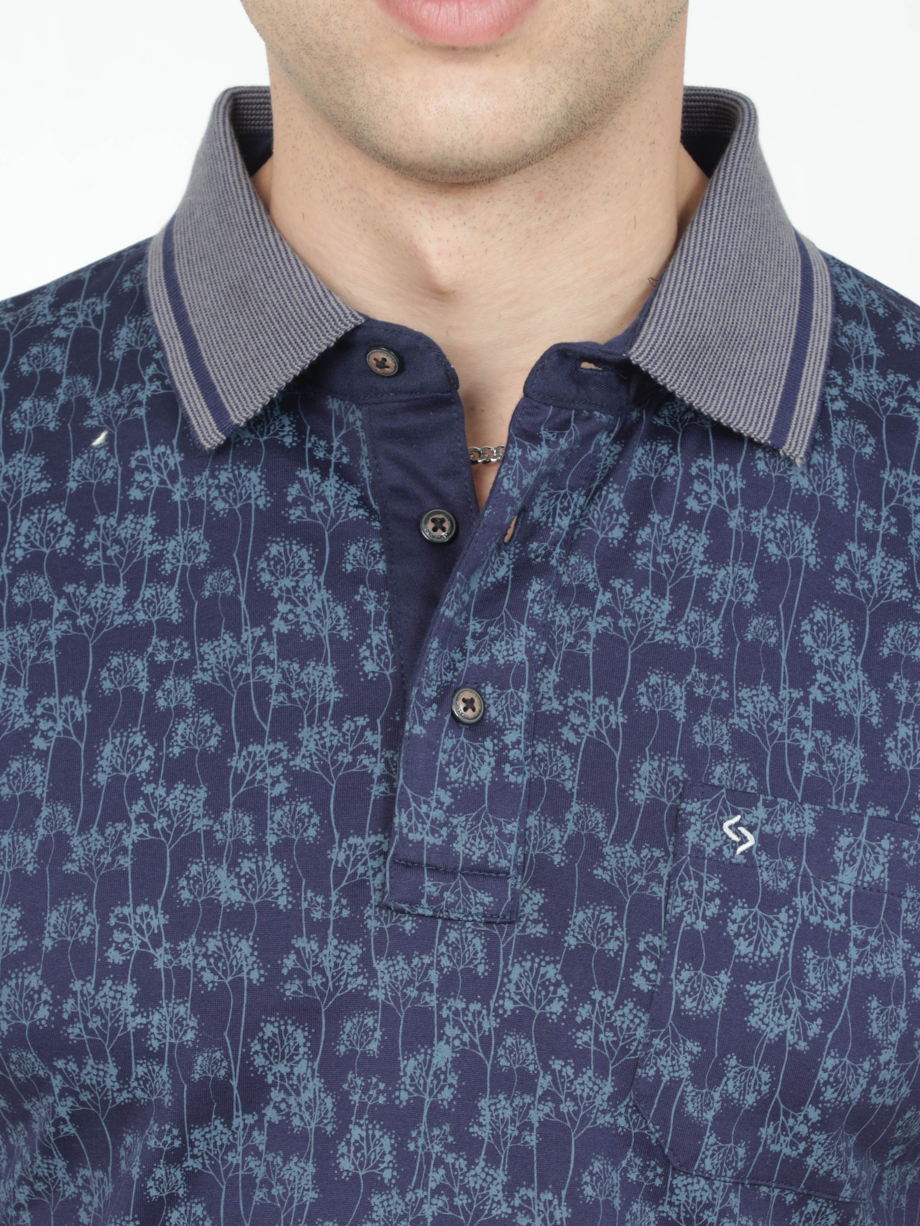 Classic Polo Mens Cotton Half Sleeves Floral Slim Fit Polo Neck Blue Color T-Shirt | Scant - 33 B Sf P