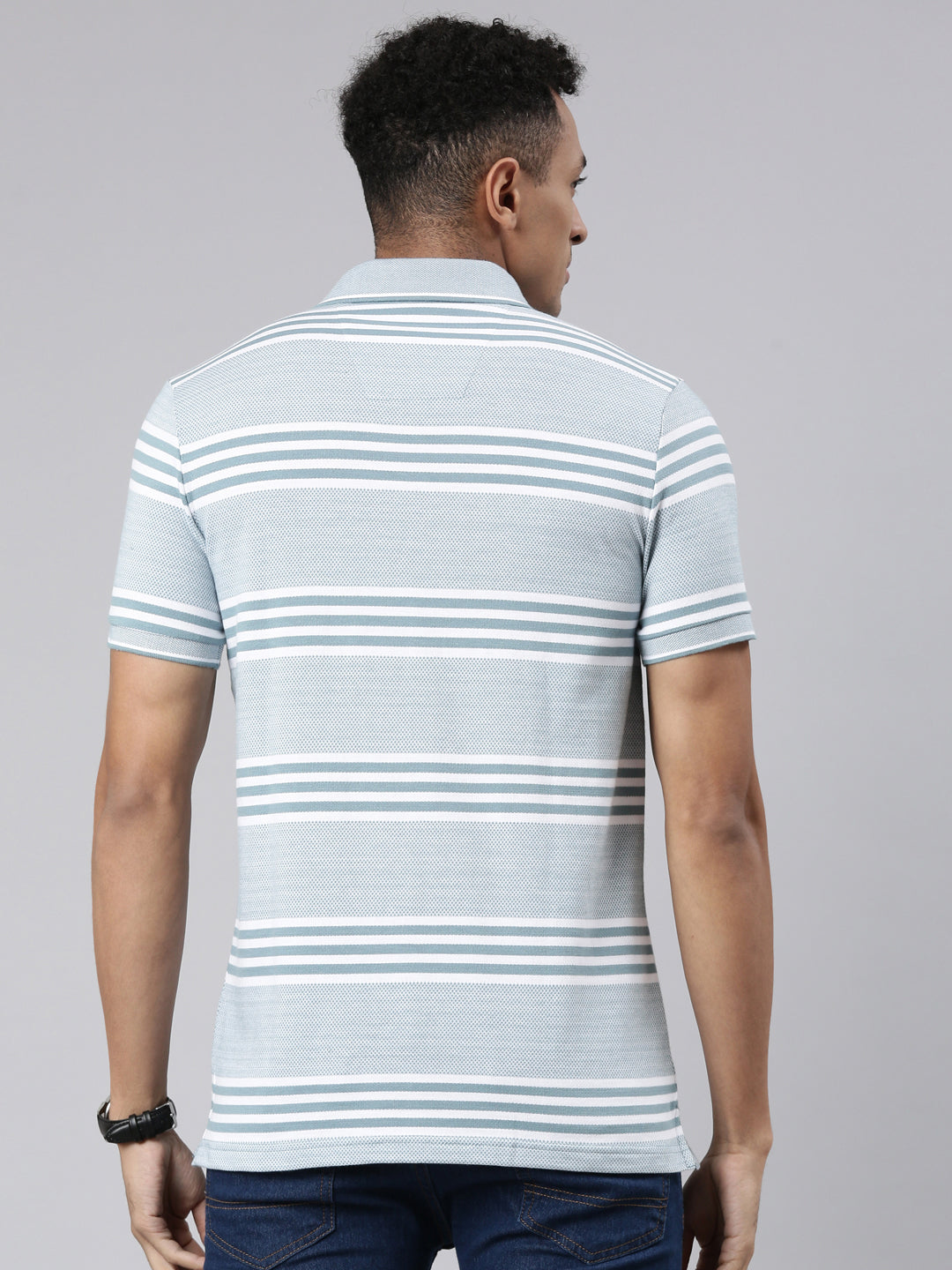 Classic Polo Men's Half Sleeve Blue/White Polo Neck Cotton Blend Slim Fit T-Shirt | ALLUR - 01 A SF P