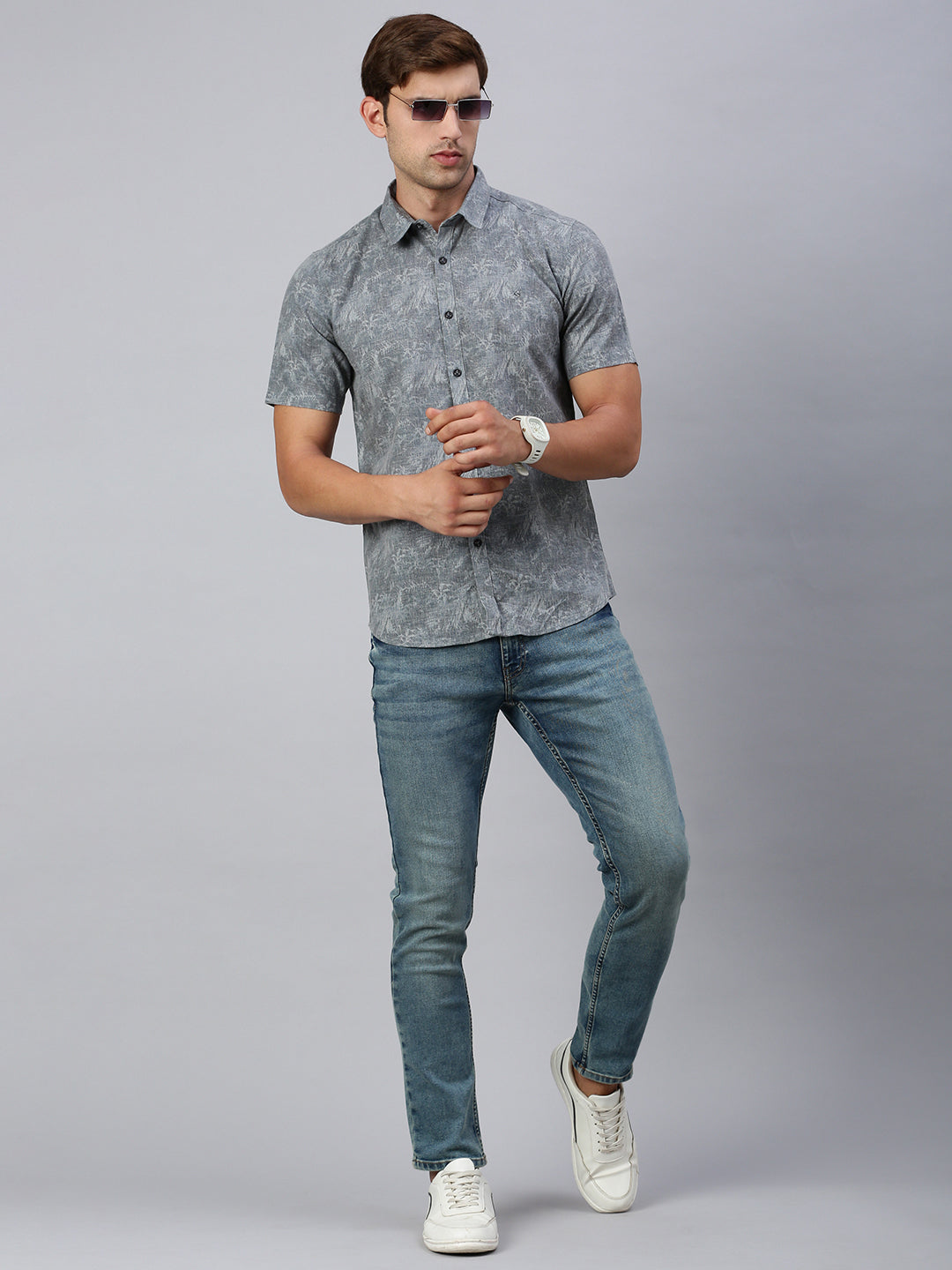 Classic Polo Men's Half Sleeve Dark Grey Slim Fit Printed Casual Shirt | SP2-EL-17 B-HS-PRT-SF
